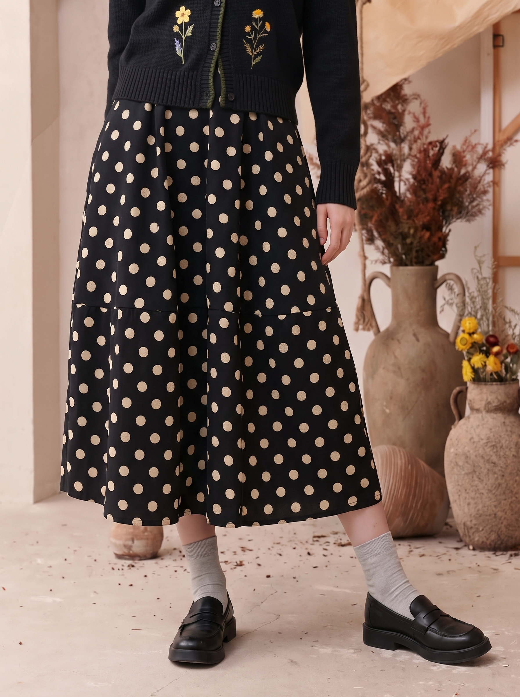 Polka Dot Midi Skirt