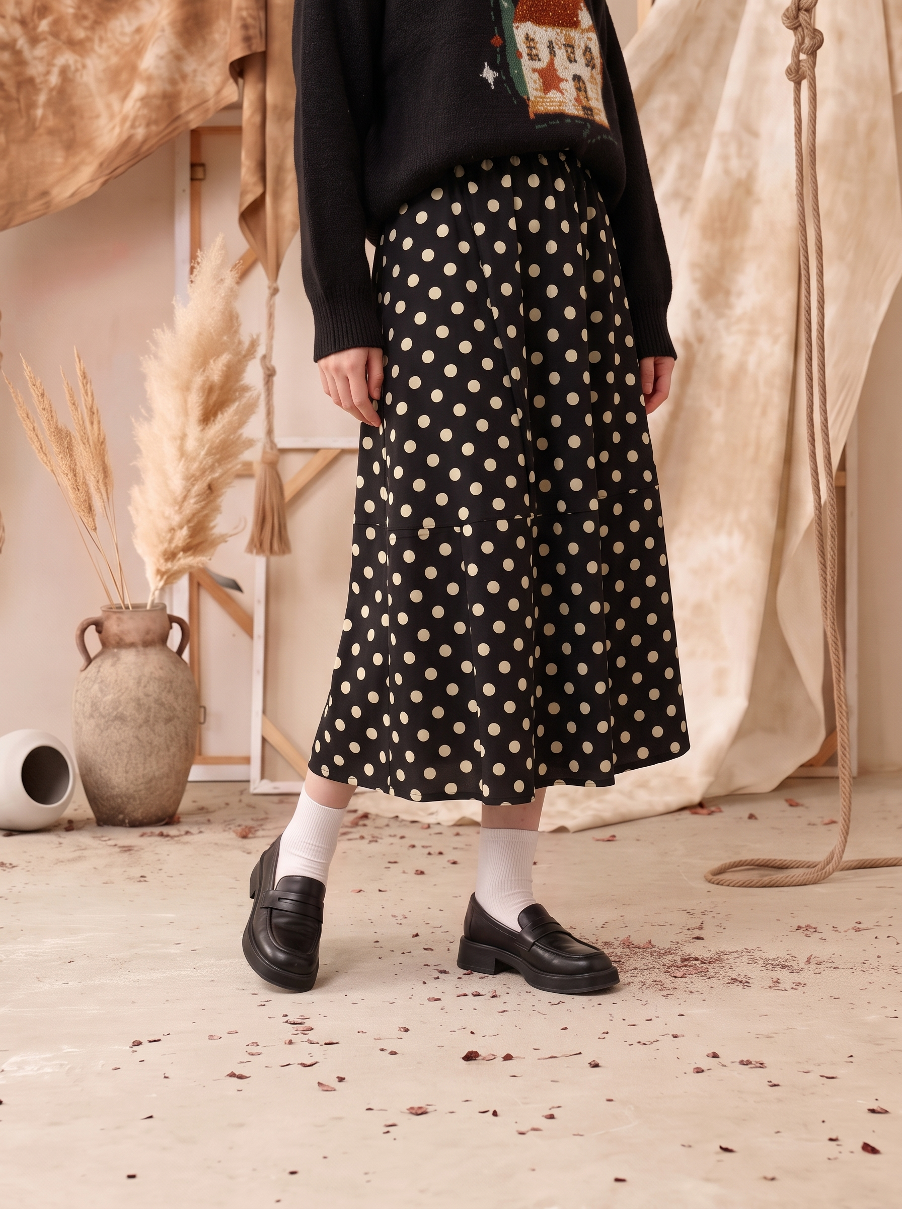 Polka Dot Midi Skirt
