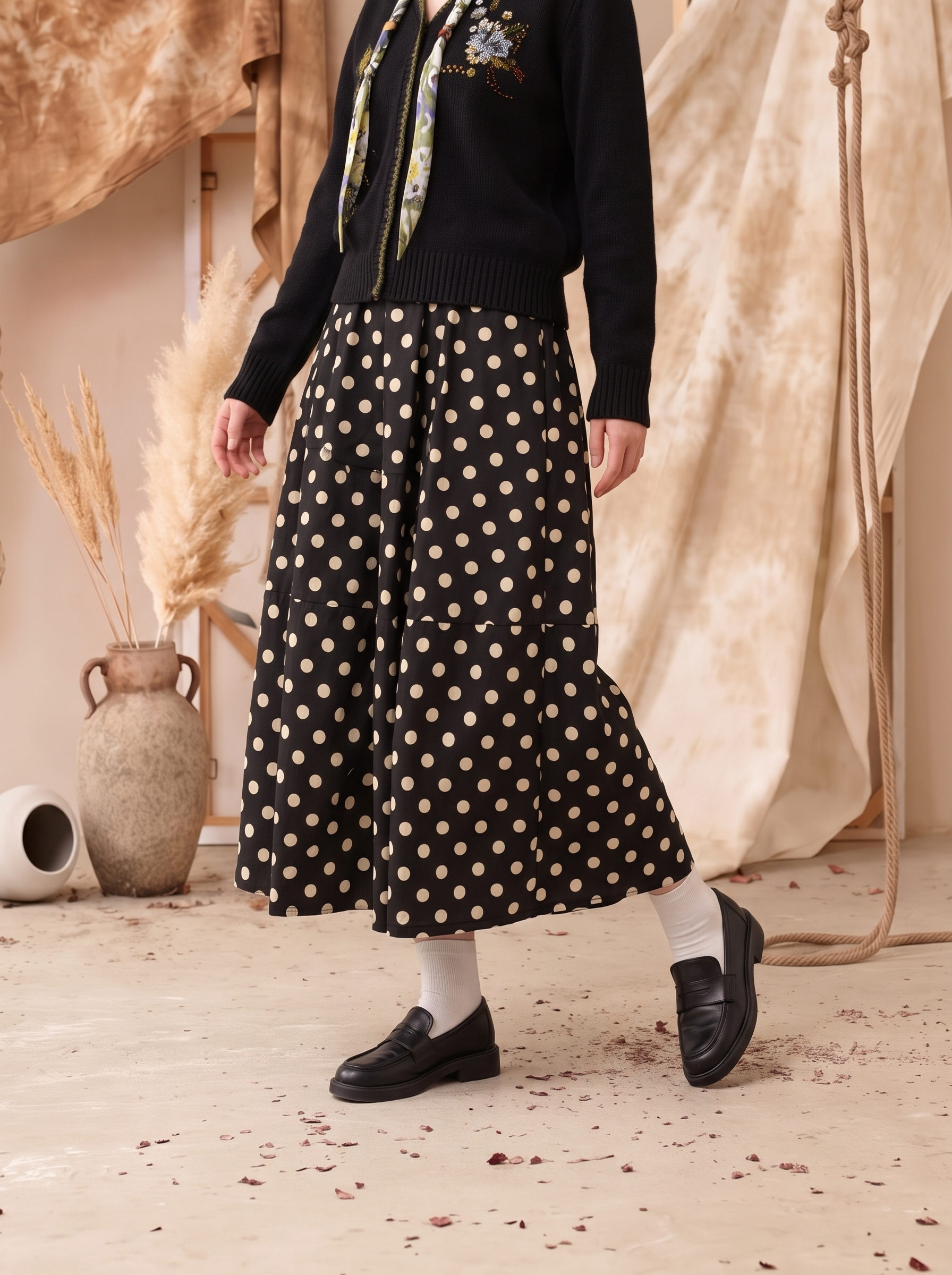 Polka Dot Midi Skirt