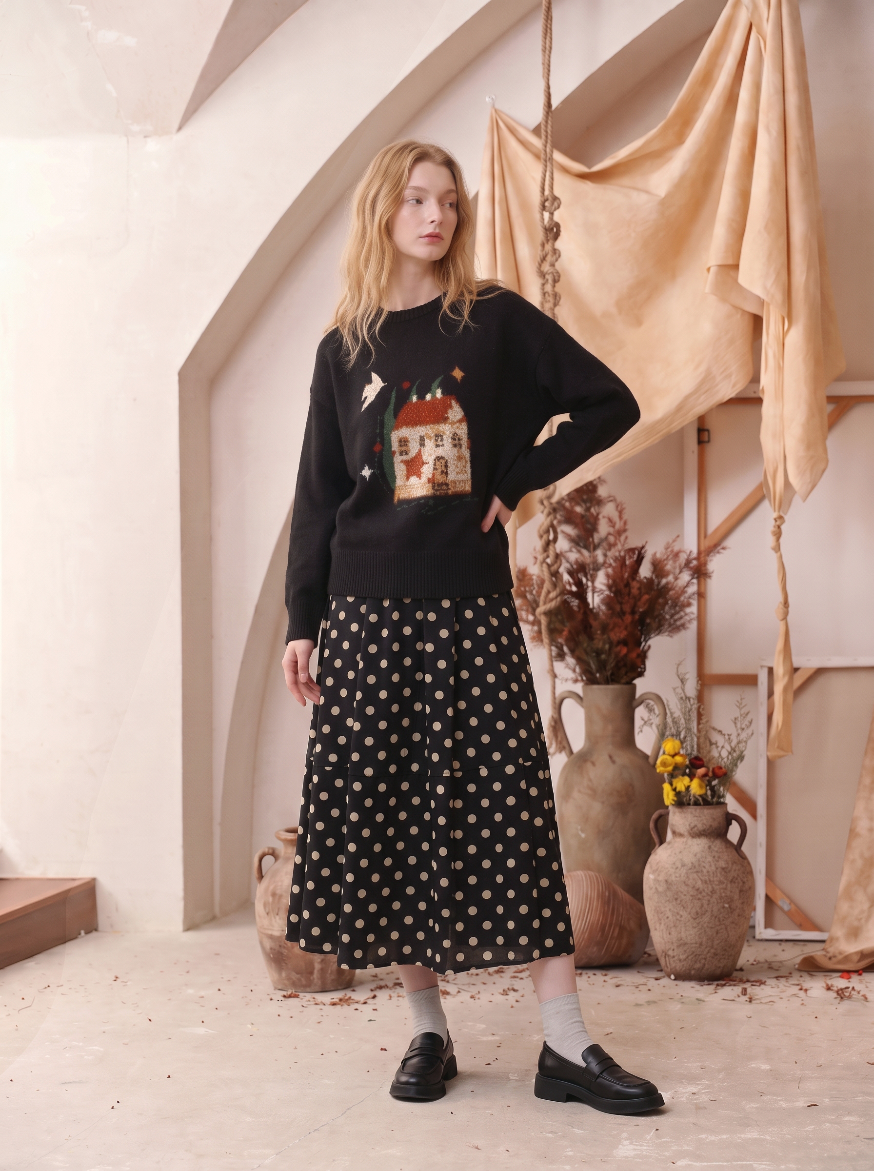 Polka Dot Midi Skirt