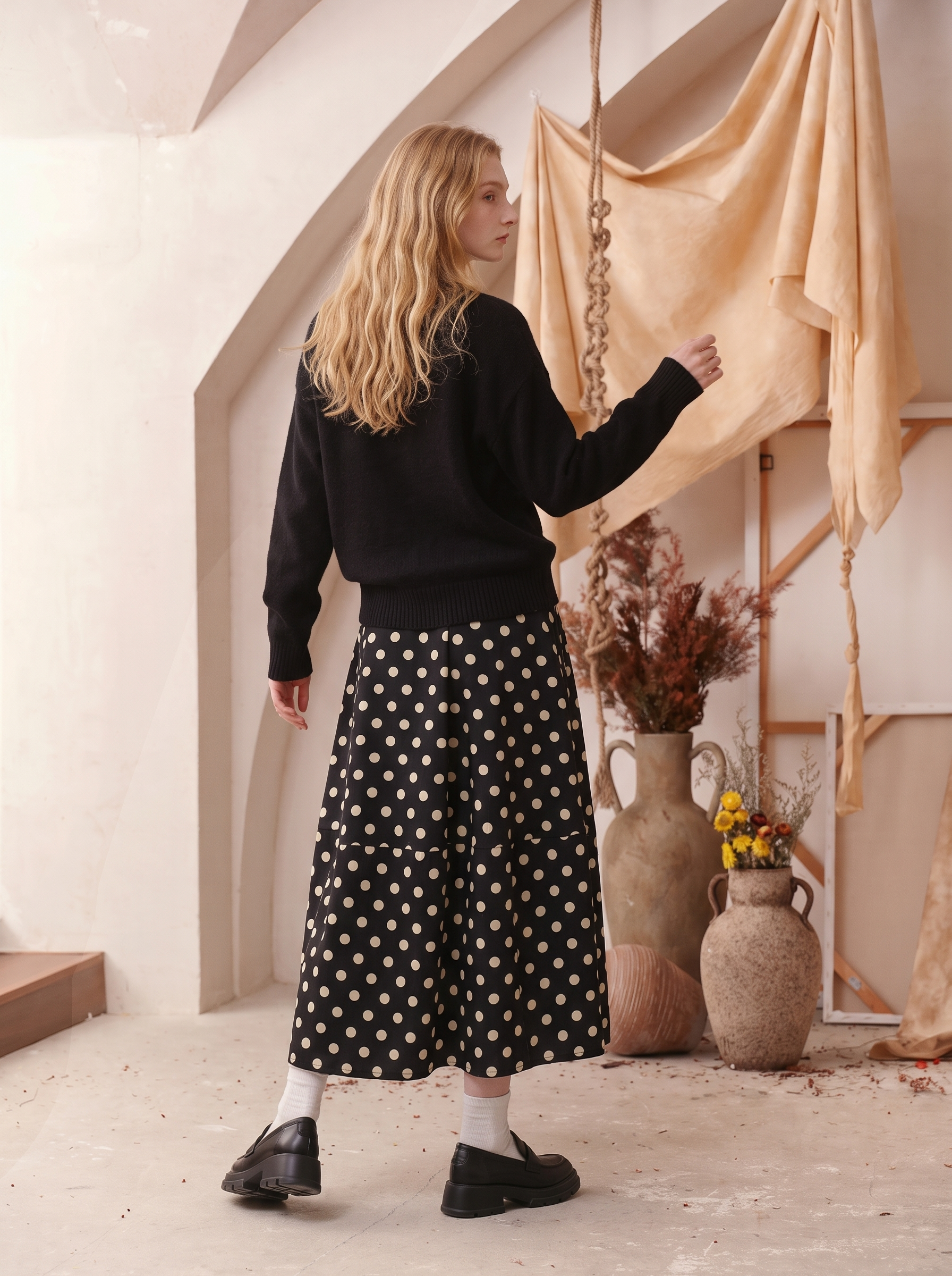Polka Dot Midi Skirt