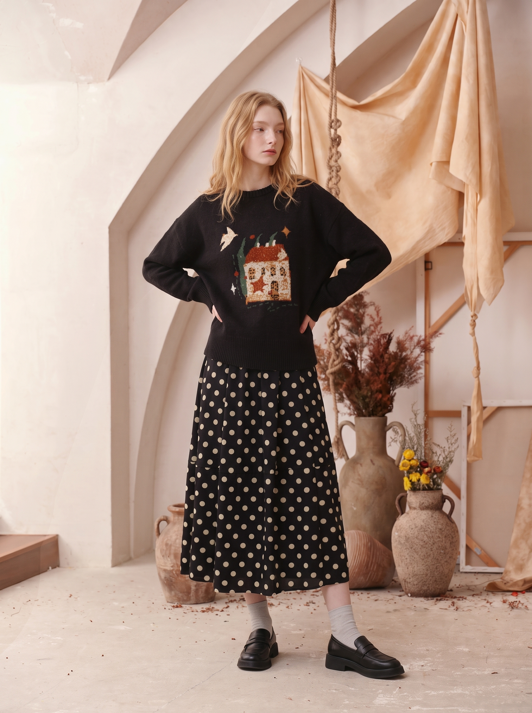 Polka Dot Midi Skirt