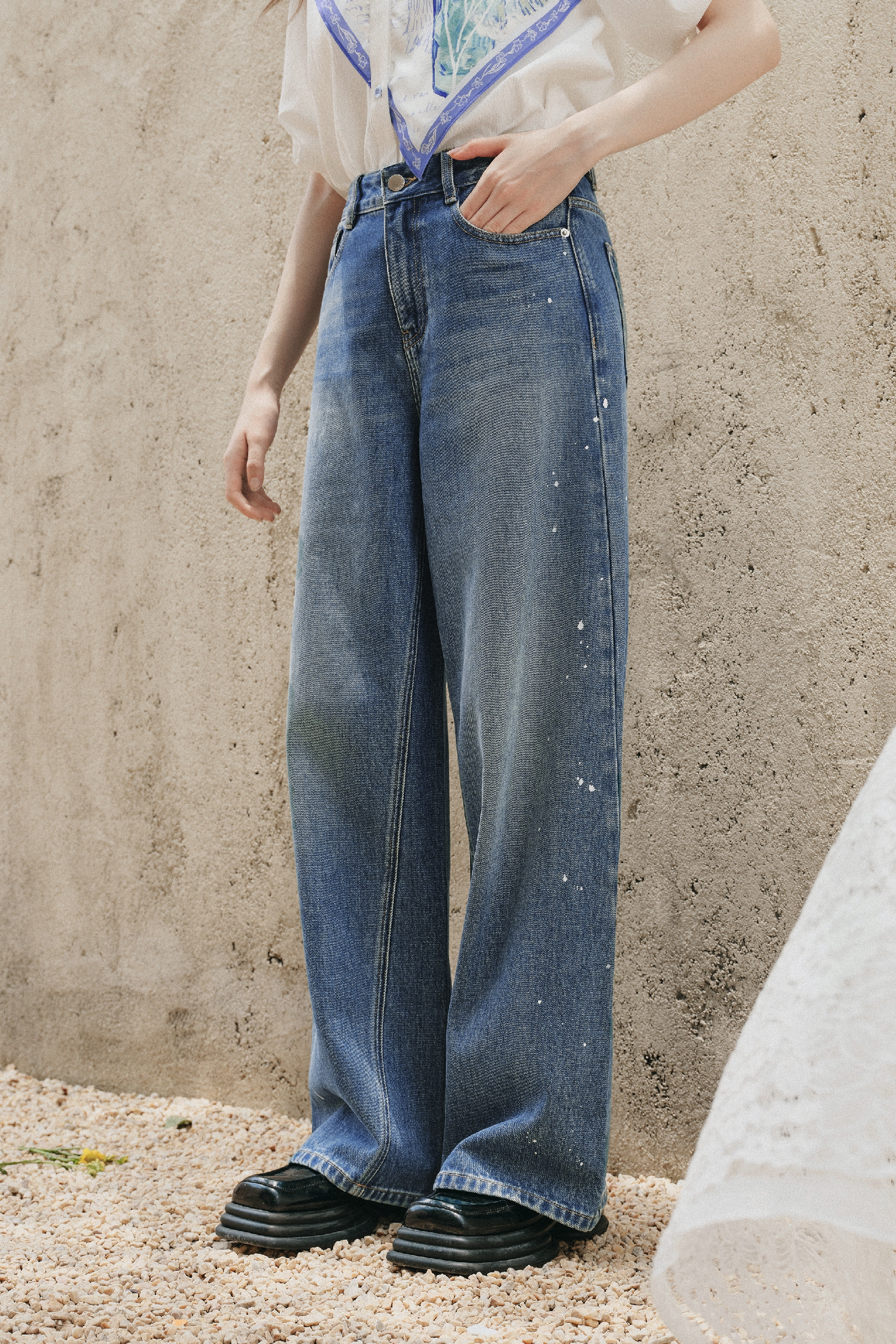 Gradient Washed Blue Wide Leg Jeans