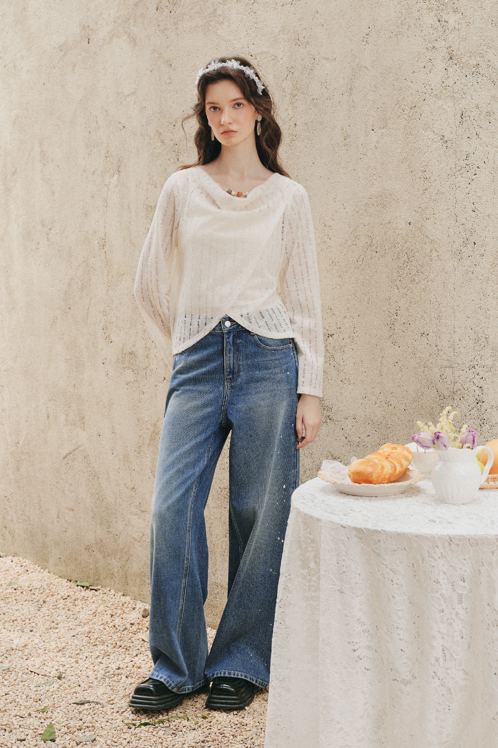 Gradient Washed Blue Wide Leg Jeans
