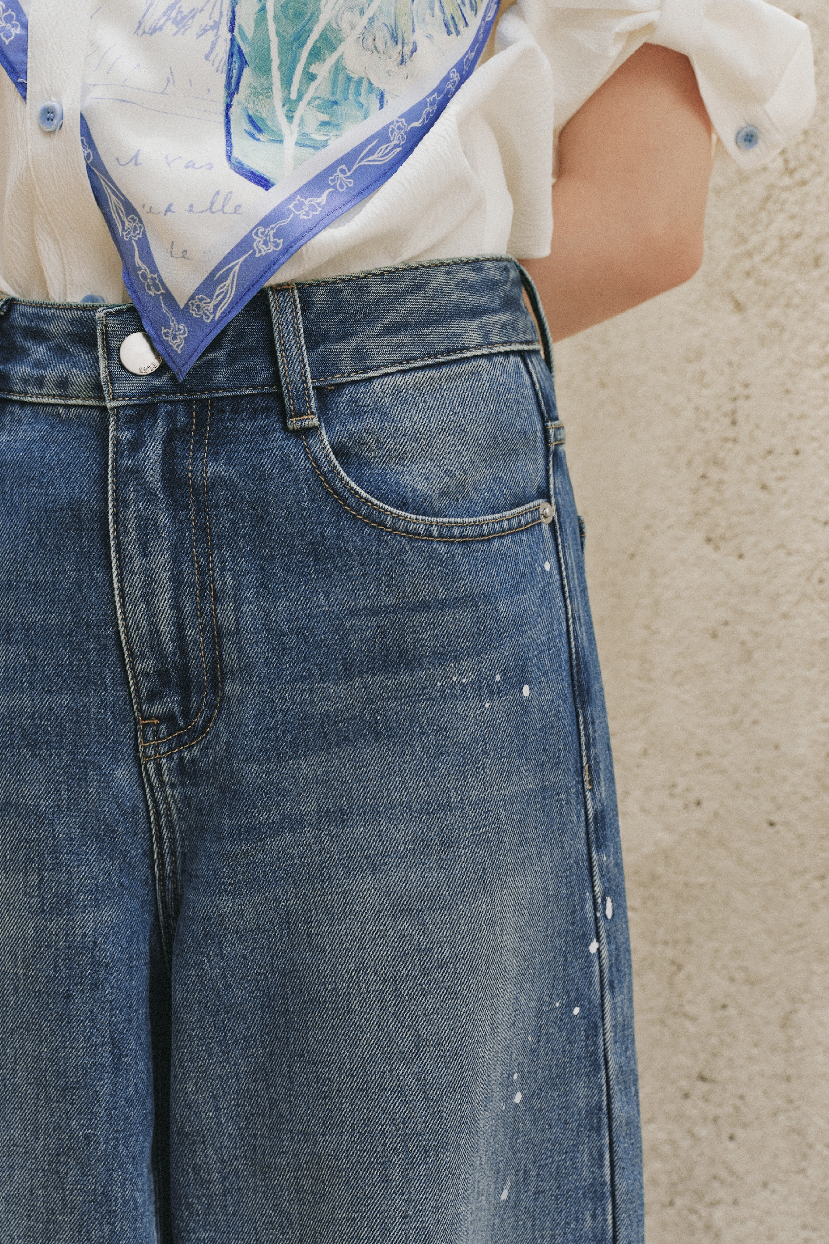 Gradient Washed Blue Wide Leg Jeans