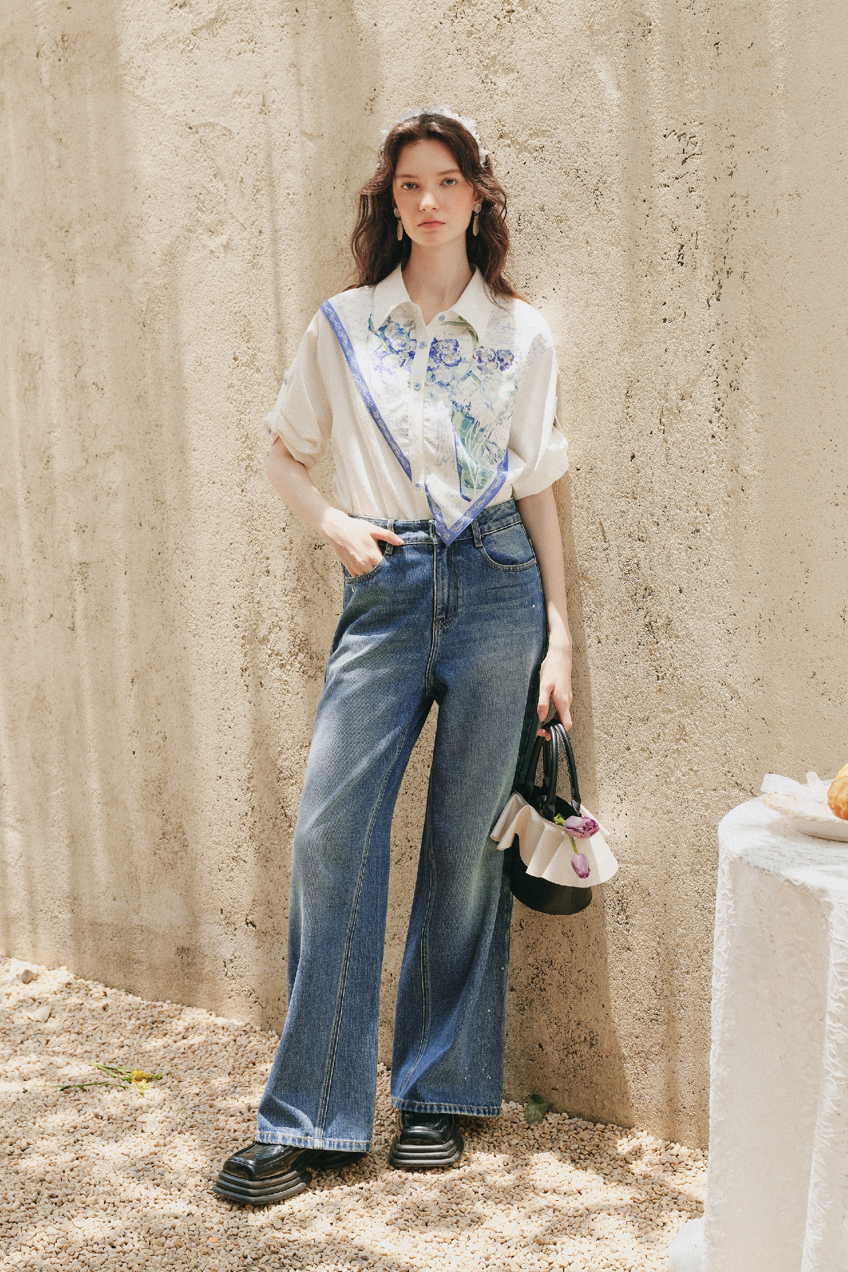 Gradient Washed Blue Wide Leg Jeans