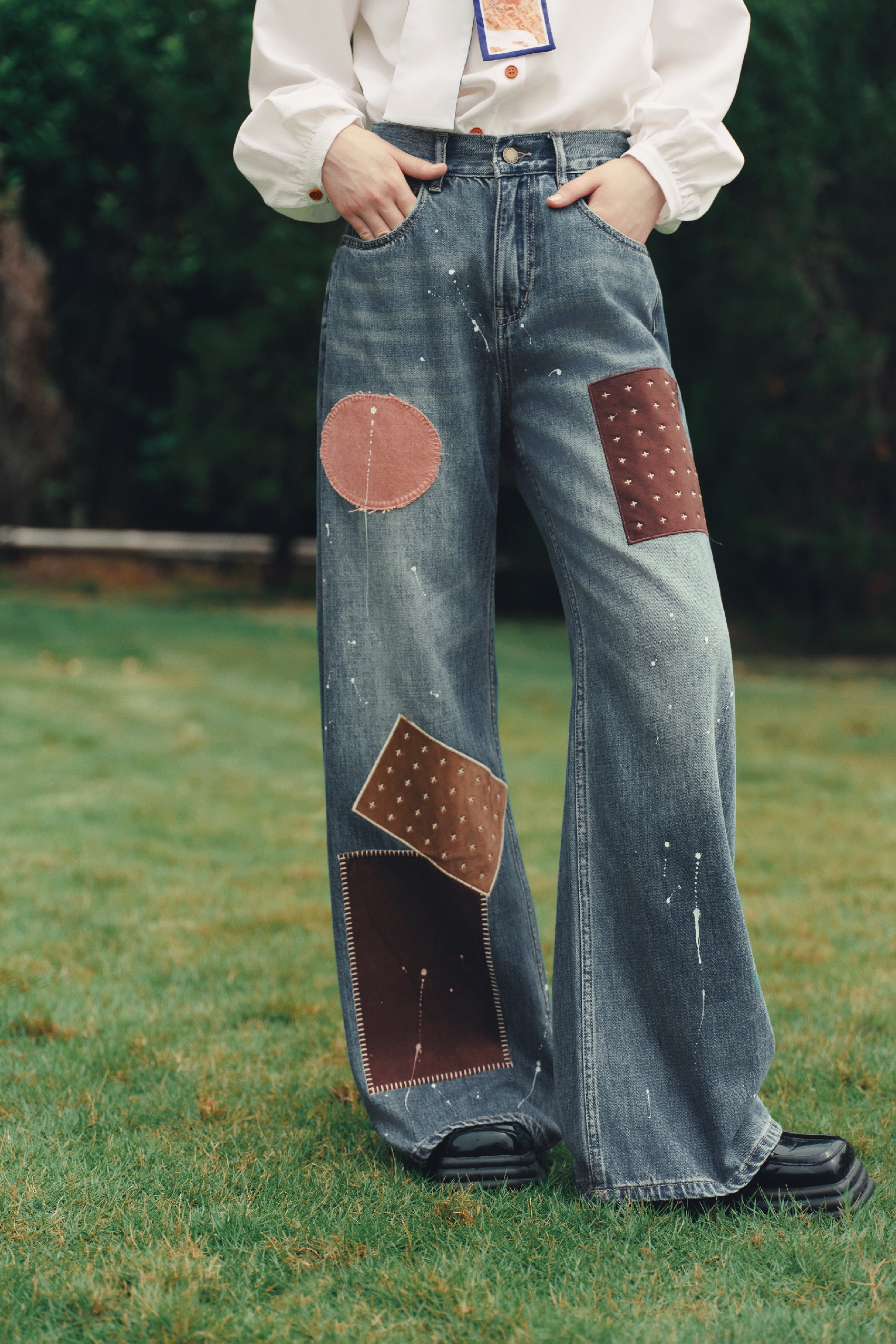 Vintage Patch Wide‑leg Jeans-LYONSENS