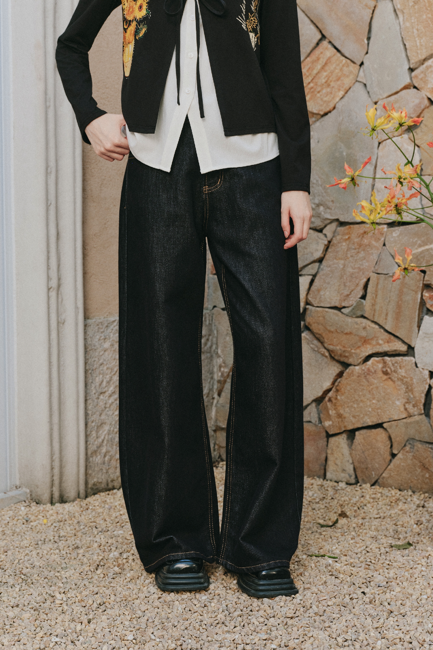 Flowy High Waist Denim Pants-LYONSENS