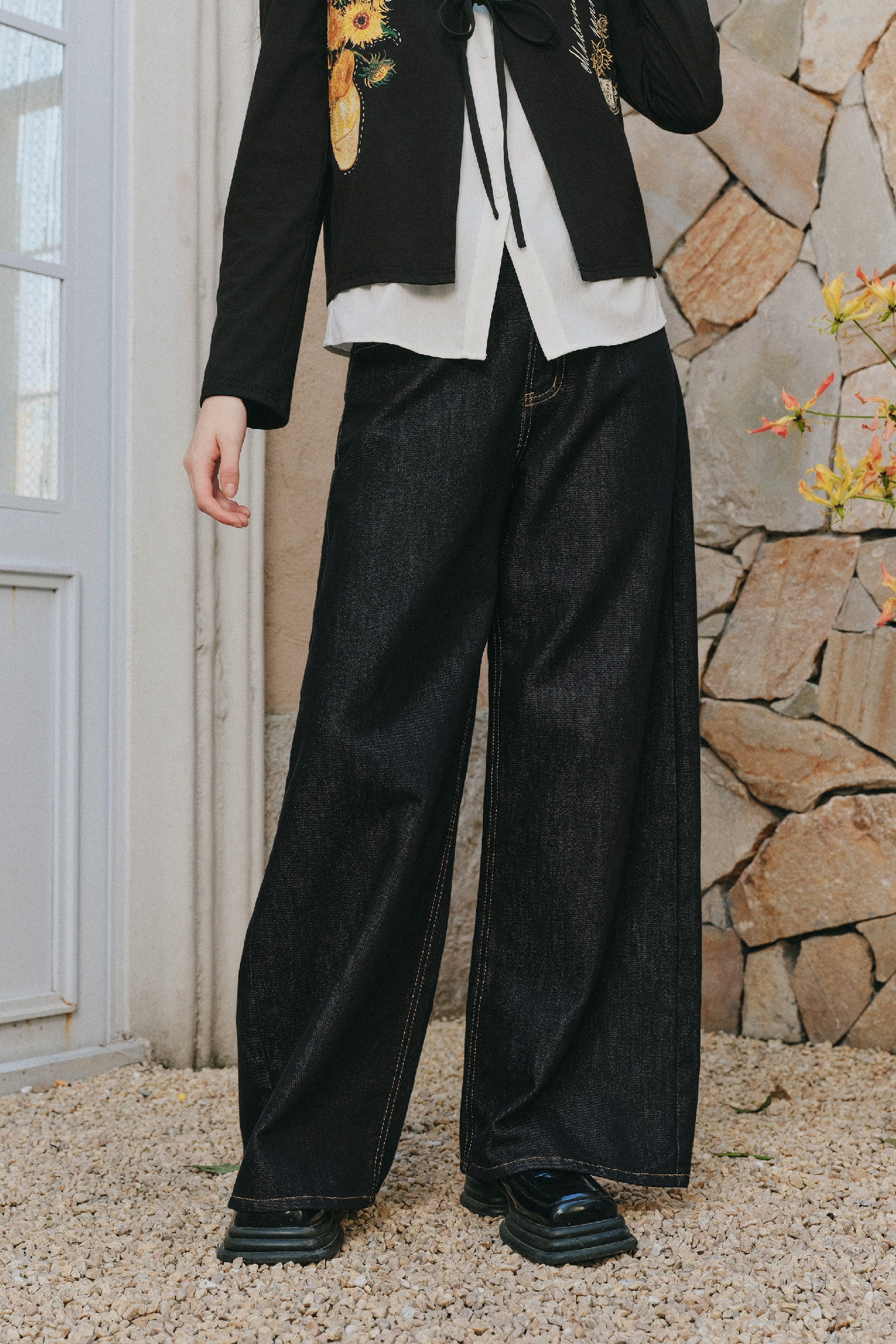 Flowy High Waist Denim Pants-LYONSENS