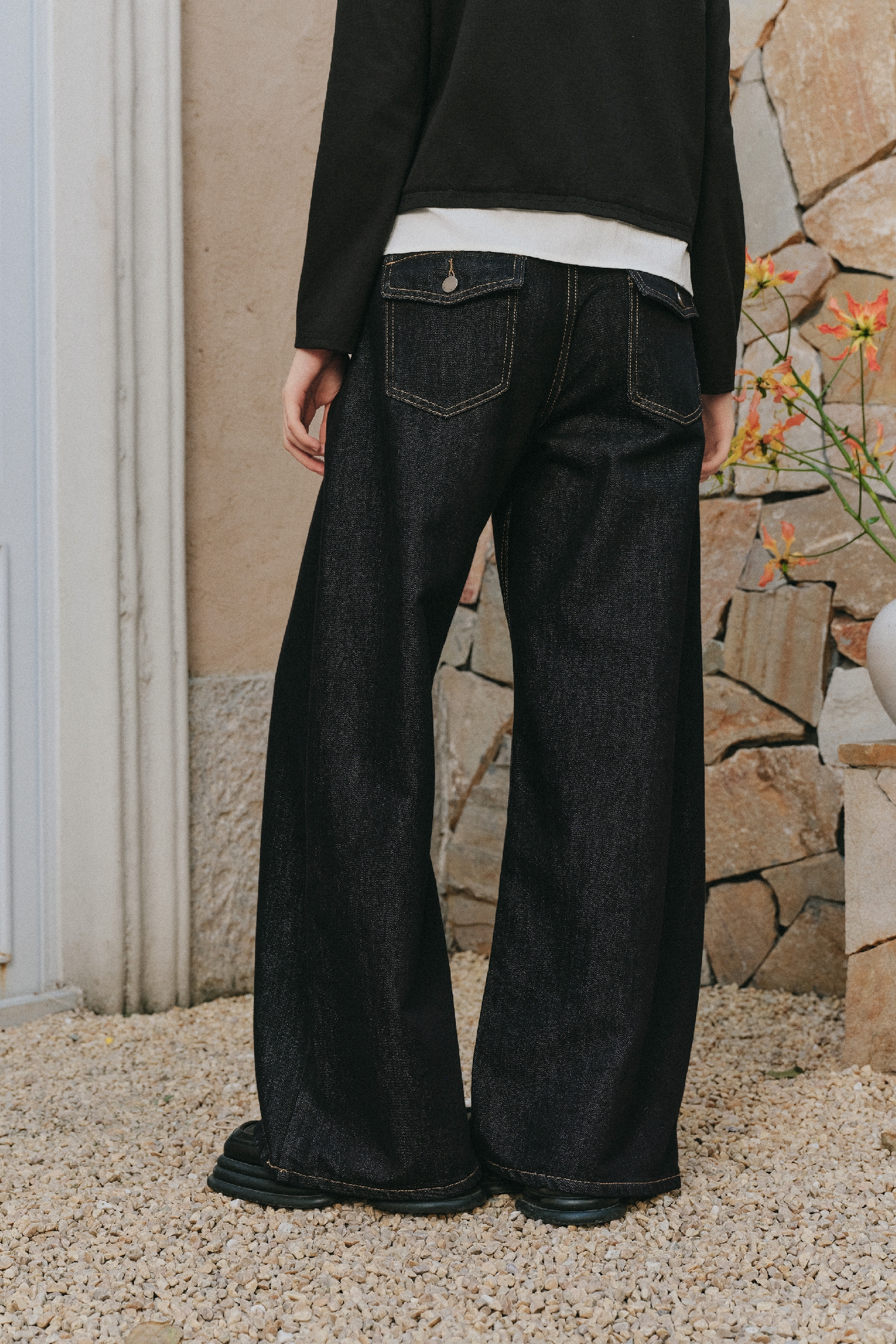 Flowy High Waist Denim Pants-LYONSENS
