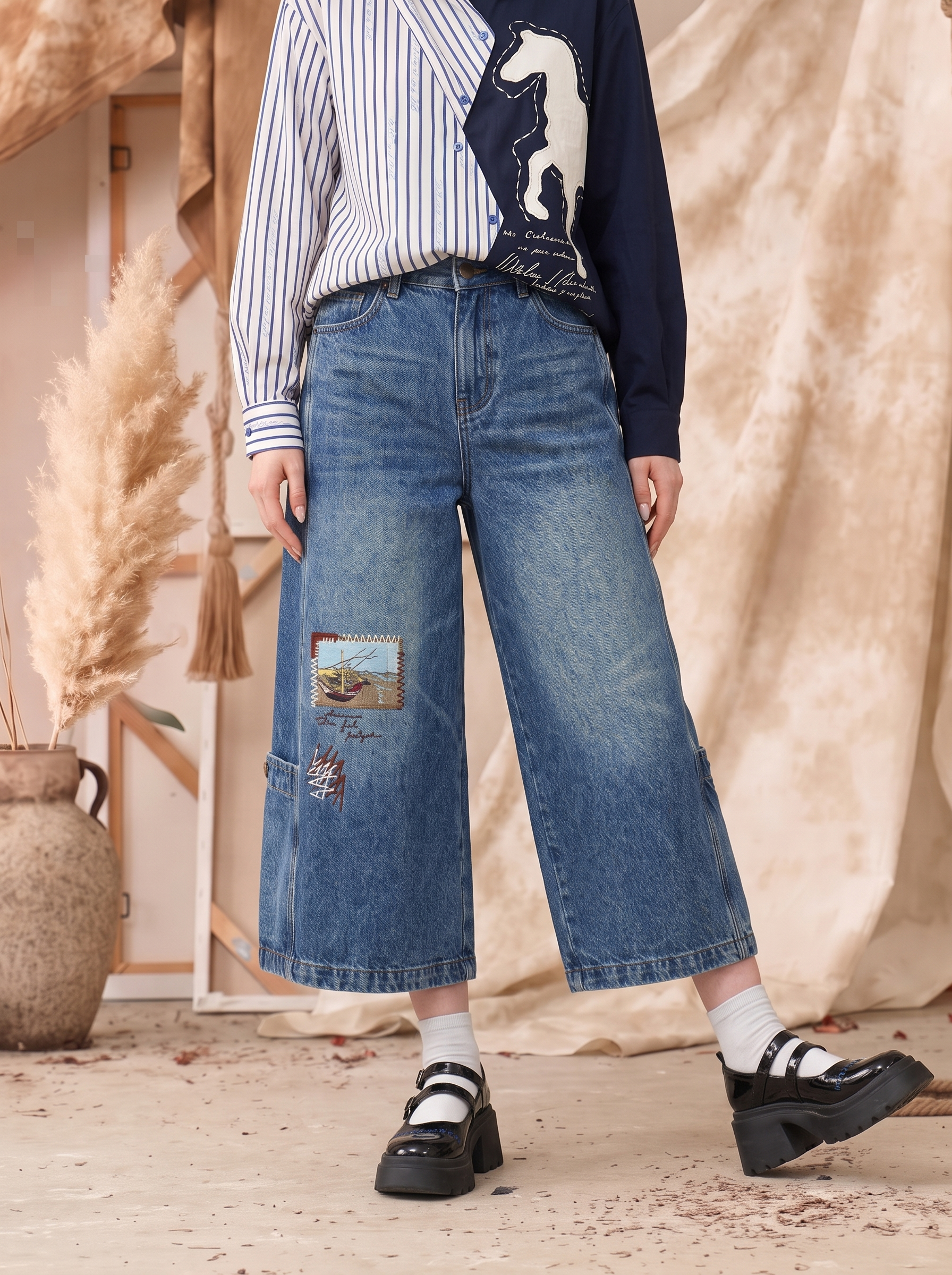 Distressed Denim Bermuda Shorts