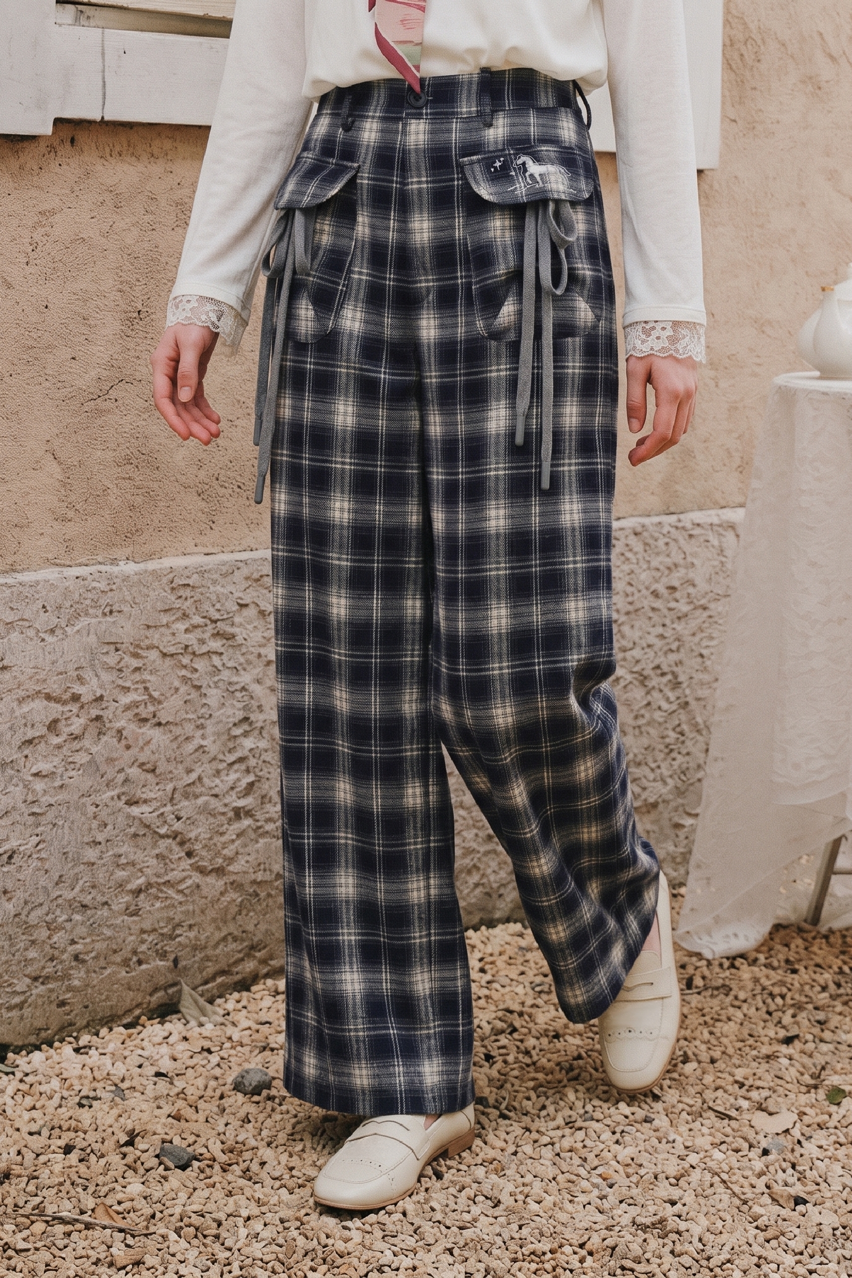 Plaid High Waist Casual Pants