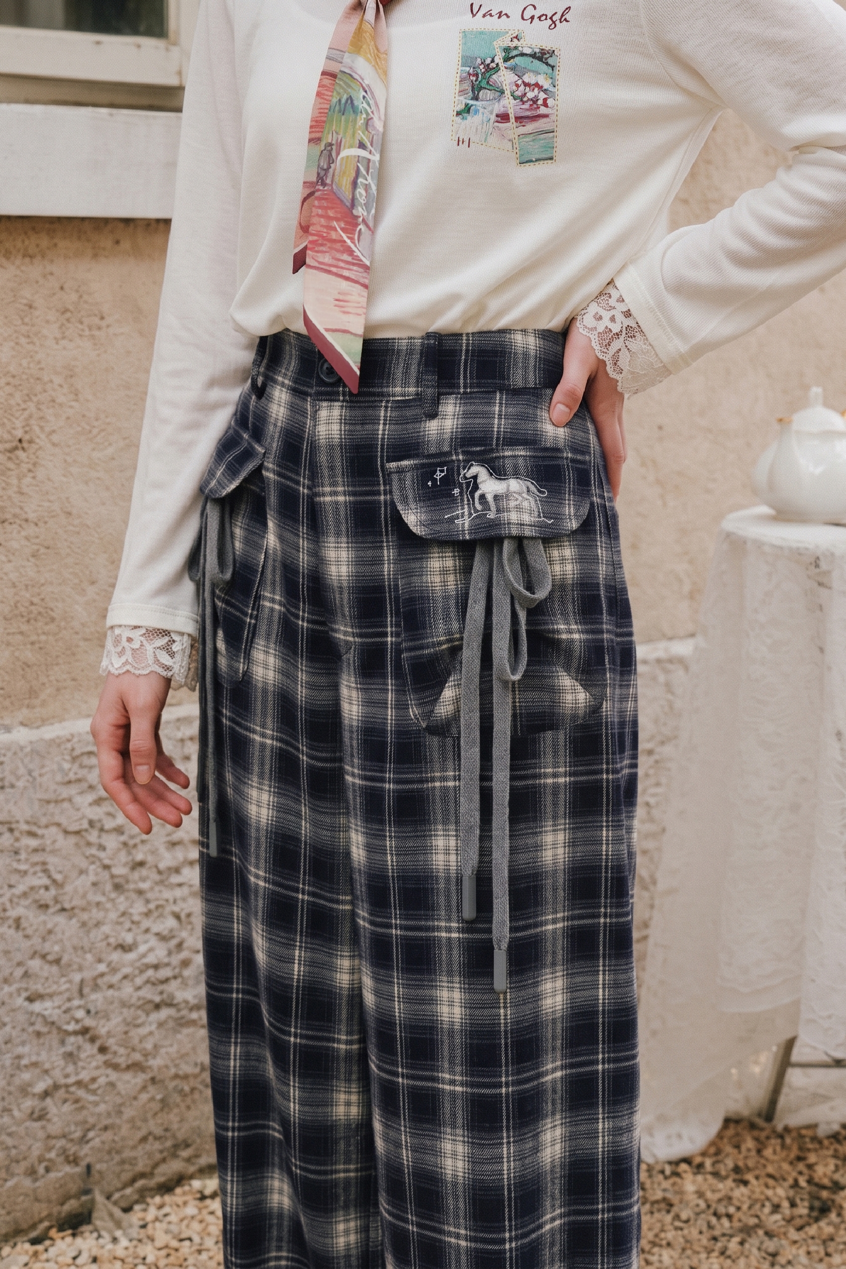 Plaid High Waist Casual Pants