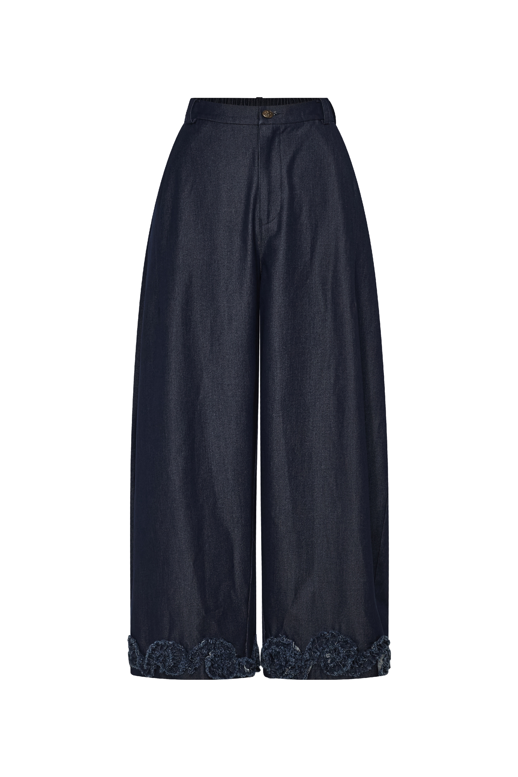 Navy Embroidered Wide-Leg Pants with Tie Waist-LYONSENS