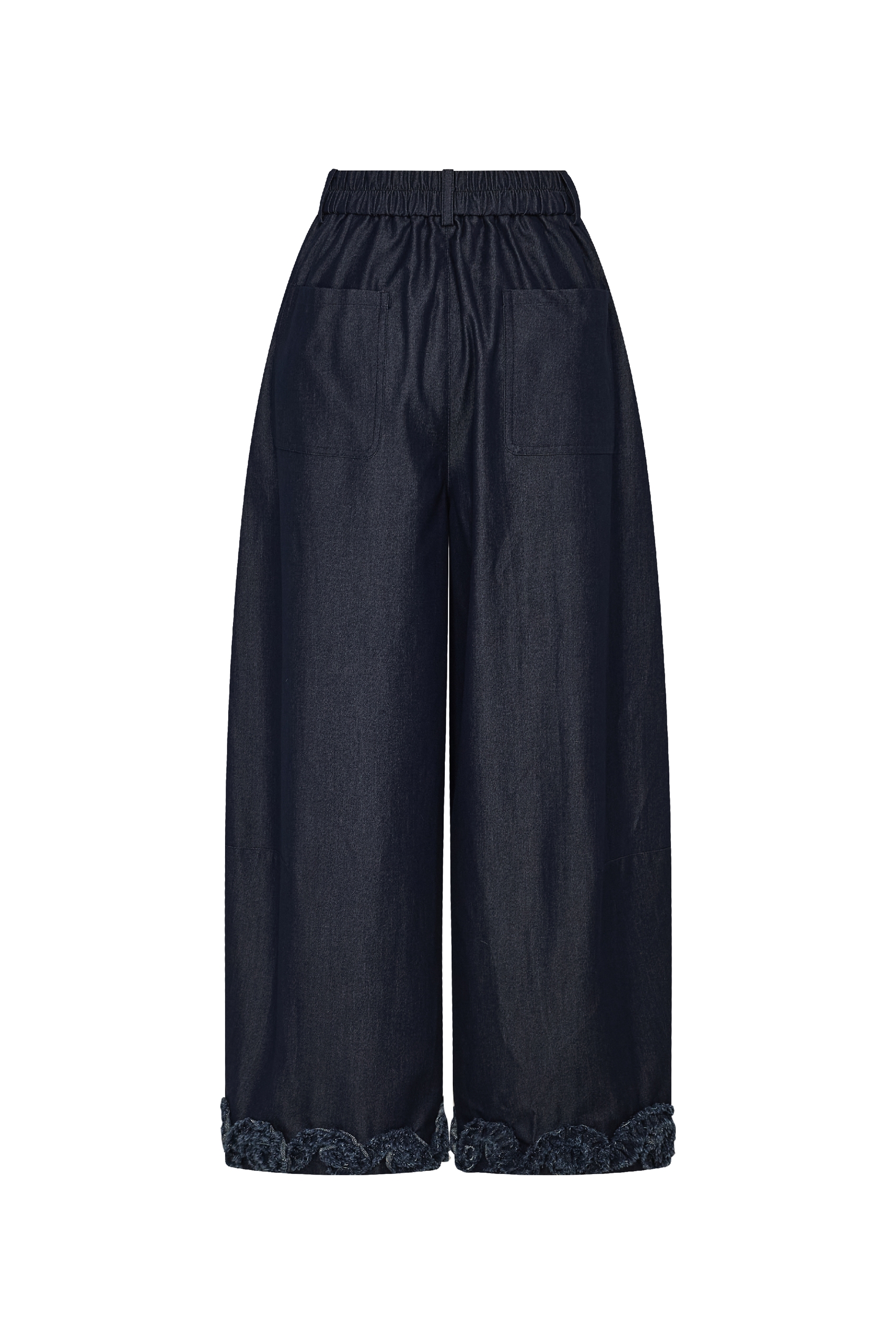 Navy Embroidered Wide-Leg Pants with Tie Waist-LYONSENS