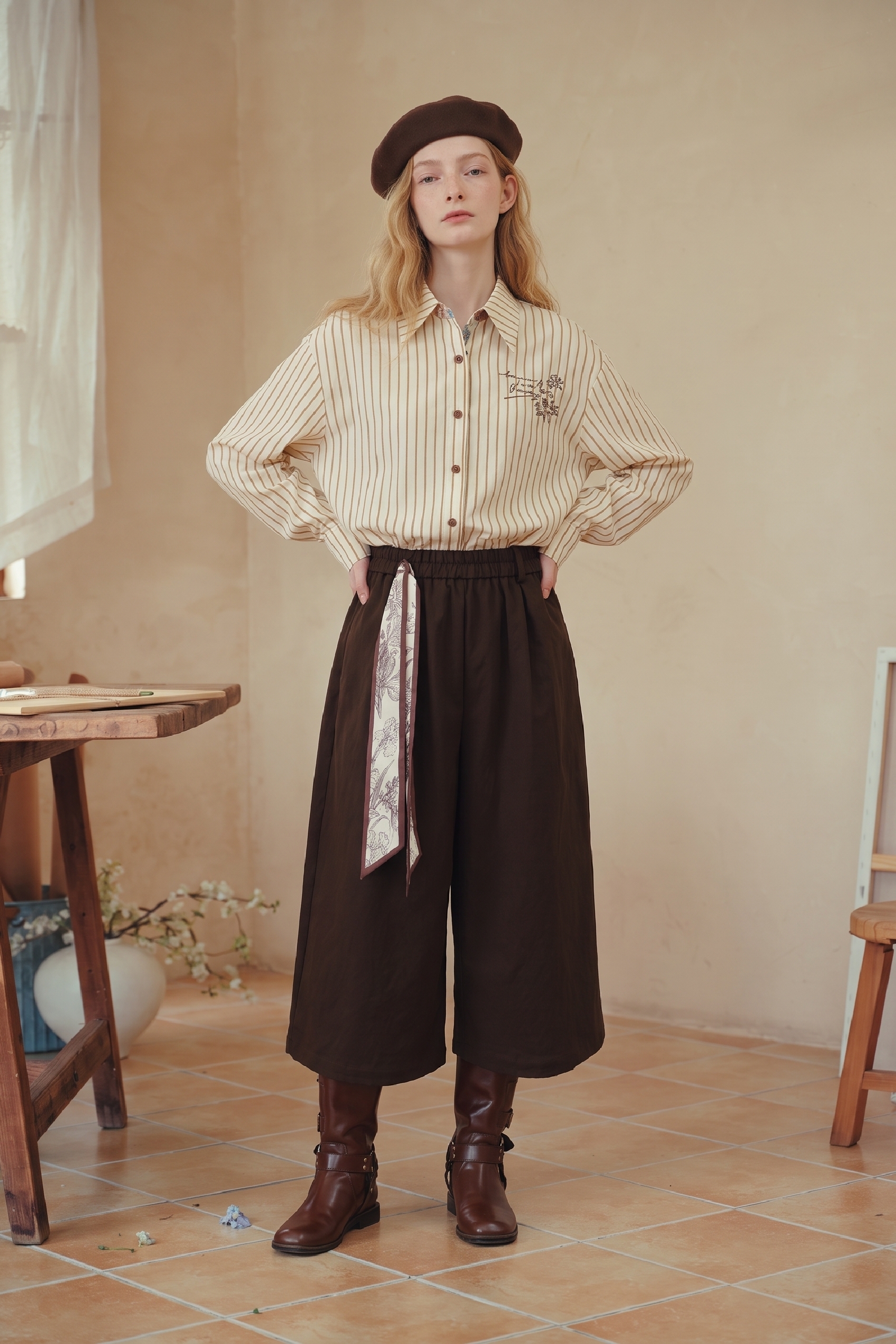 Tie‑waist Black High‑waisted Pants