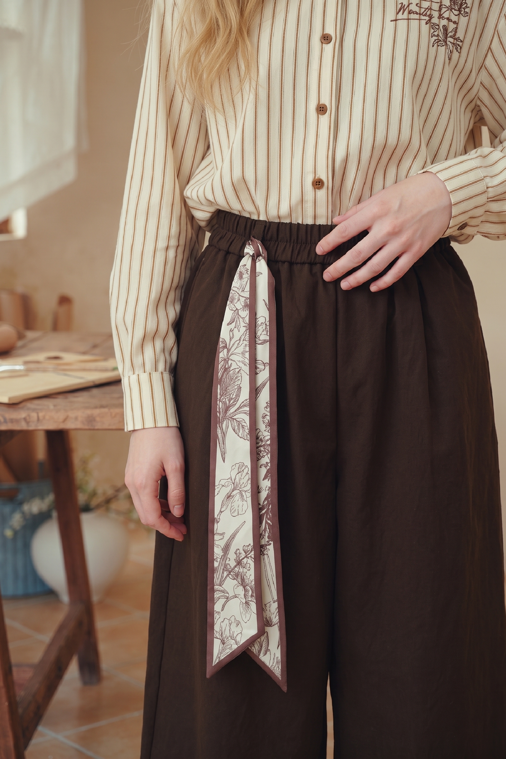 Tie‑waist Black High‑waisted Pants