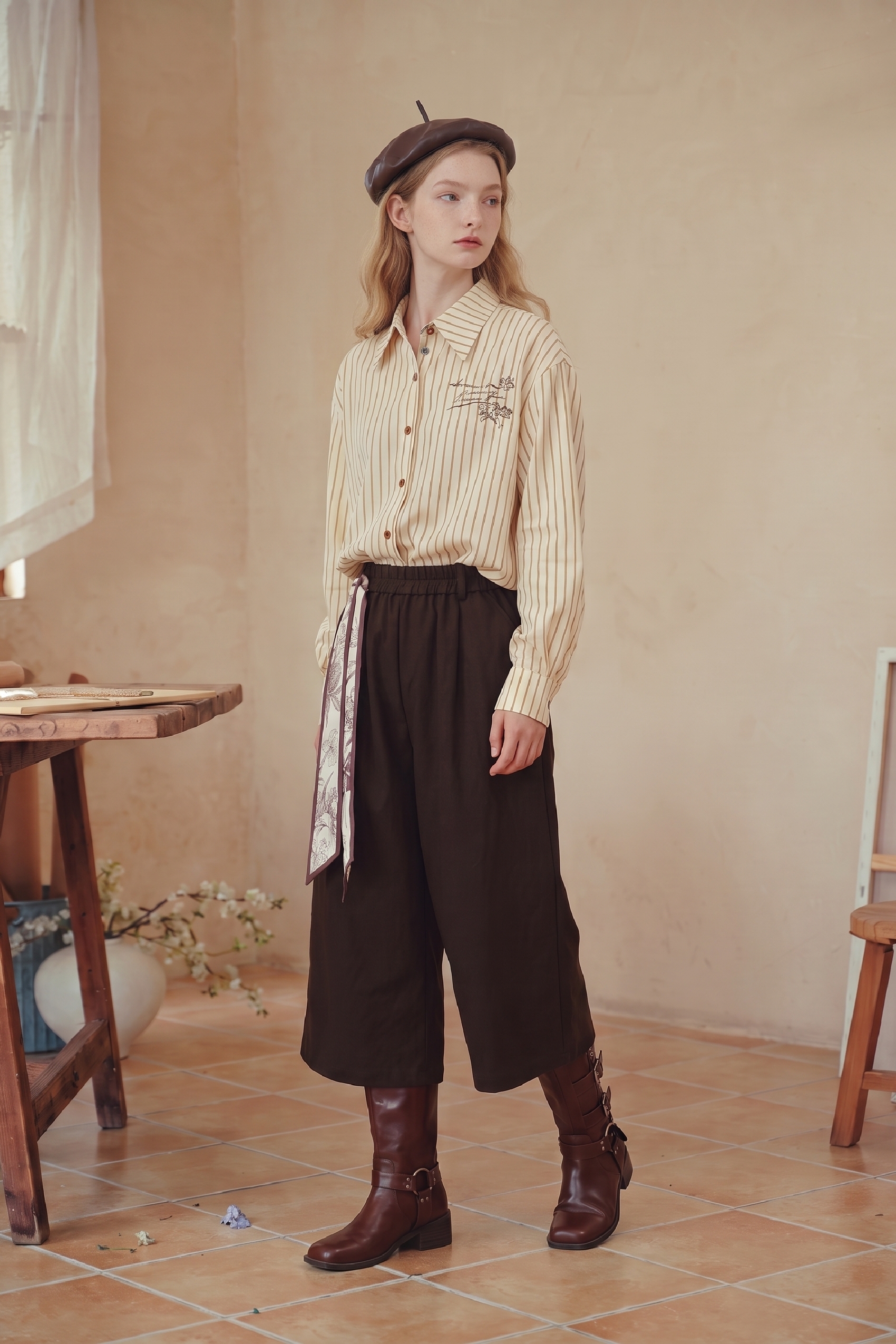 Tie‑waist Black High‑waisted Pants