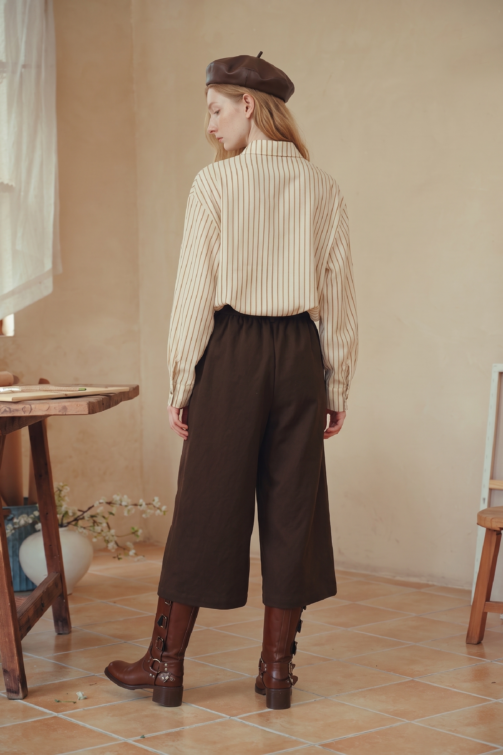 Tie‑waist Black High‑waisted Pants