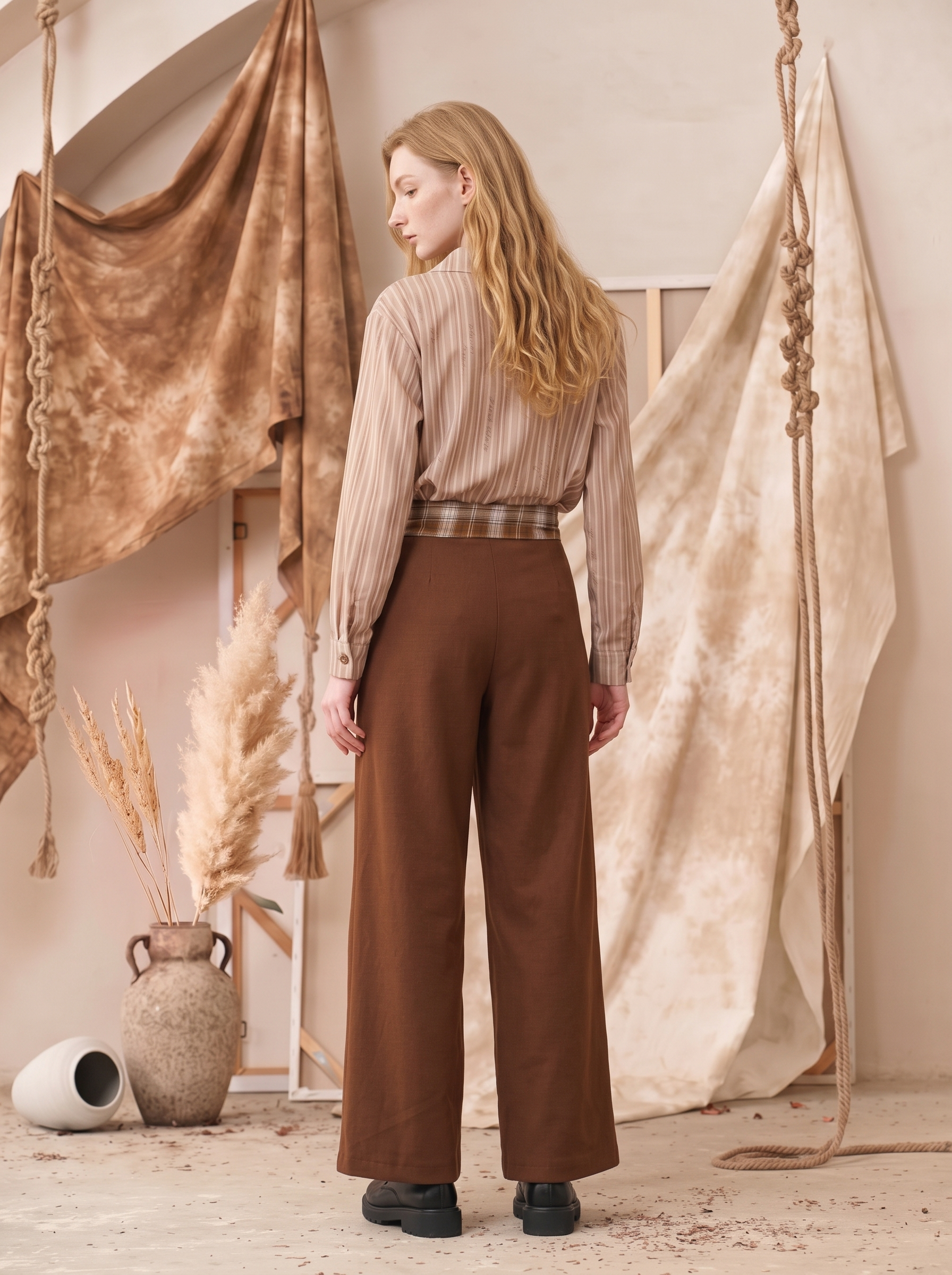 Textured Loose Wide-Leg Trousers