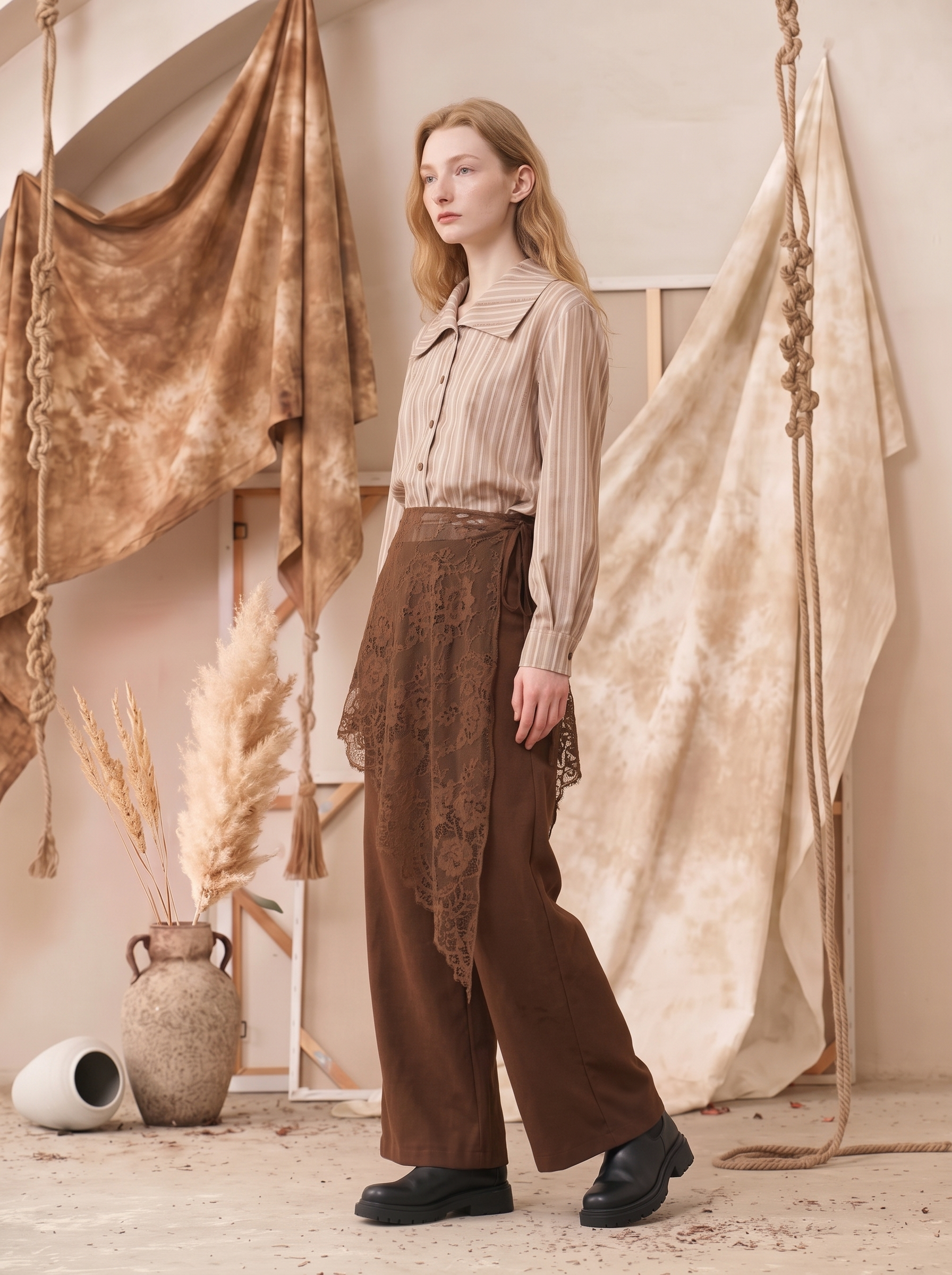 Textured Loose Wide-Leg Trousers