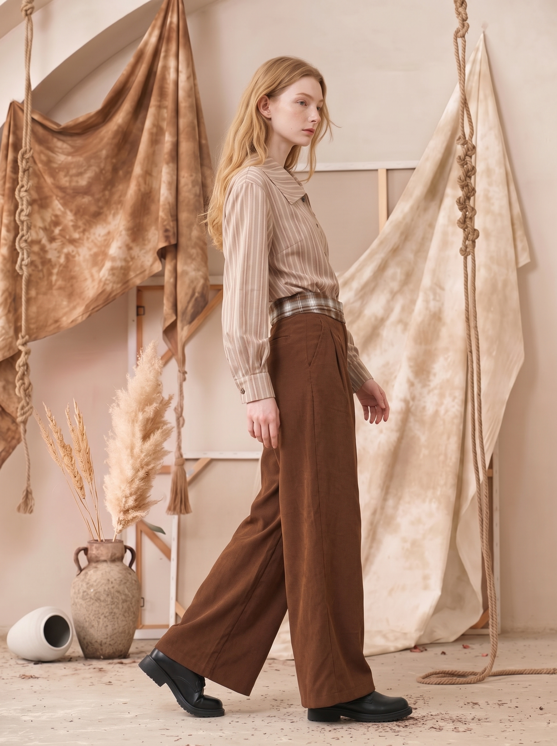 Textured Loose Wide-Leg Trousers