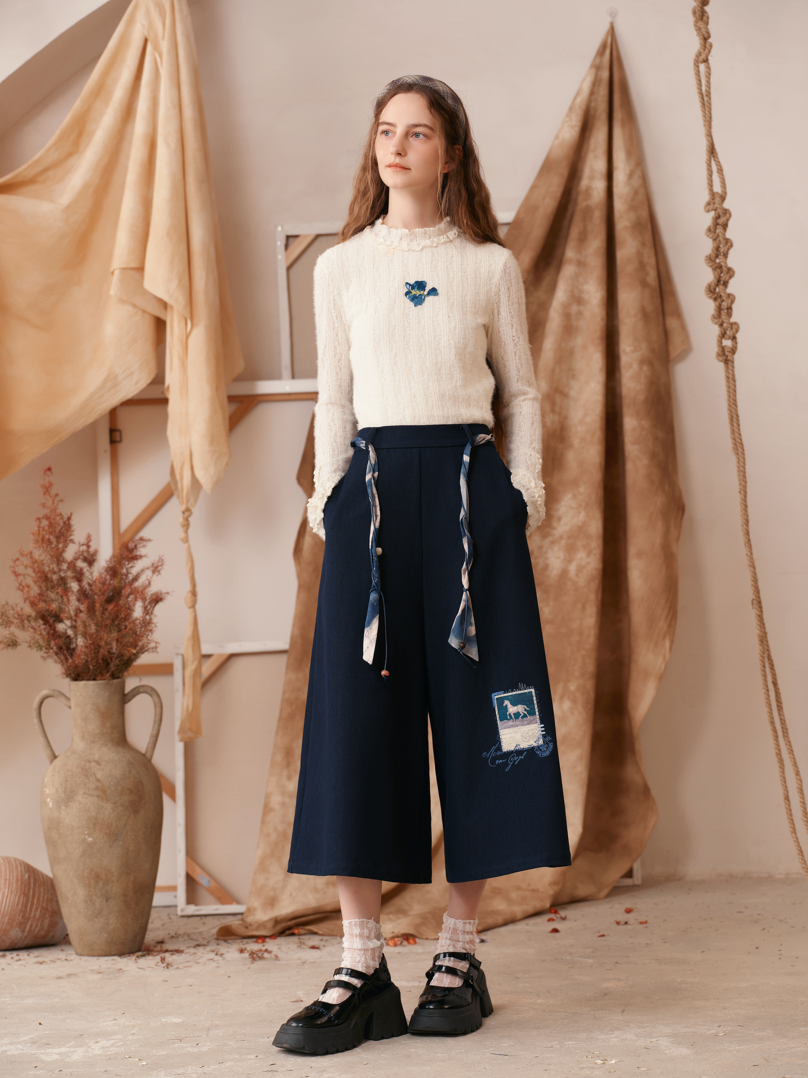 Printed Tie-Waist Wide-Leg Pants