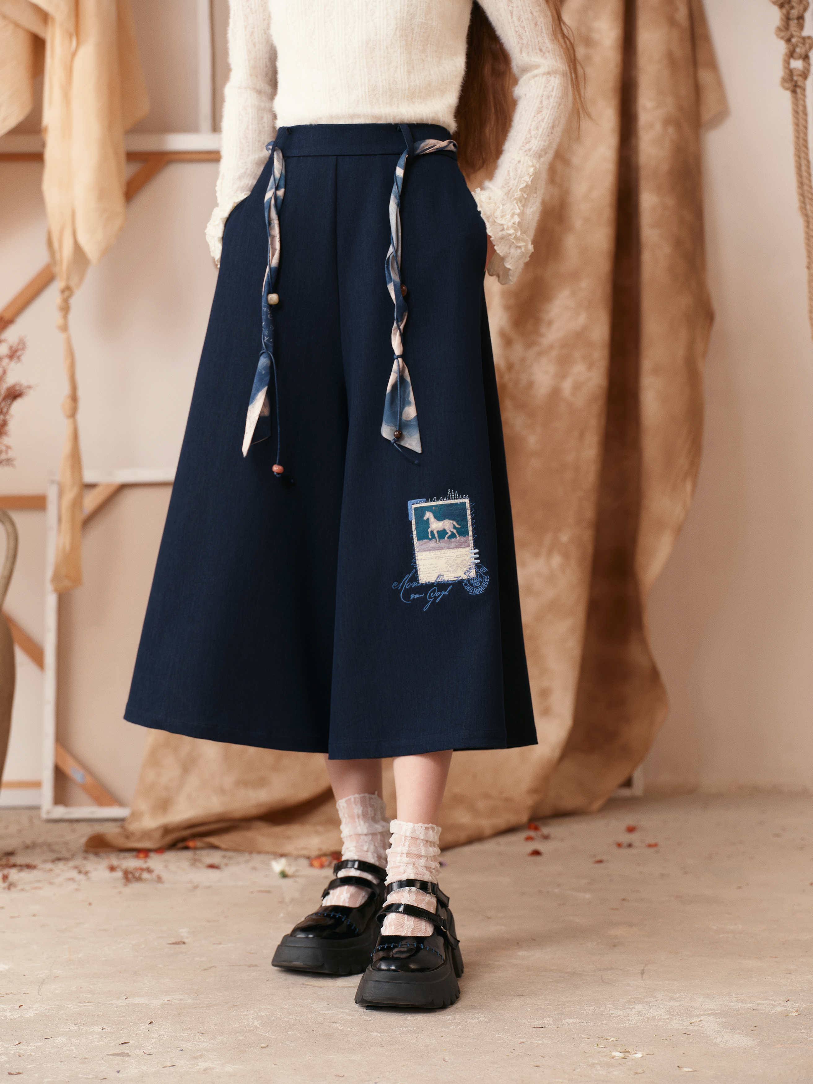 Printed Tie-Waist Wide-Leg Pants