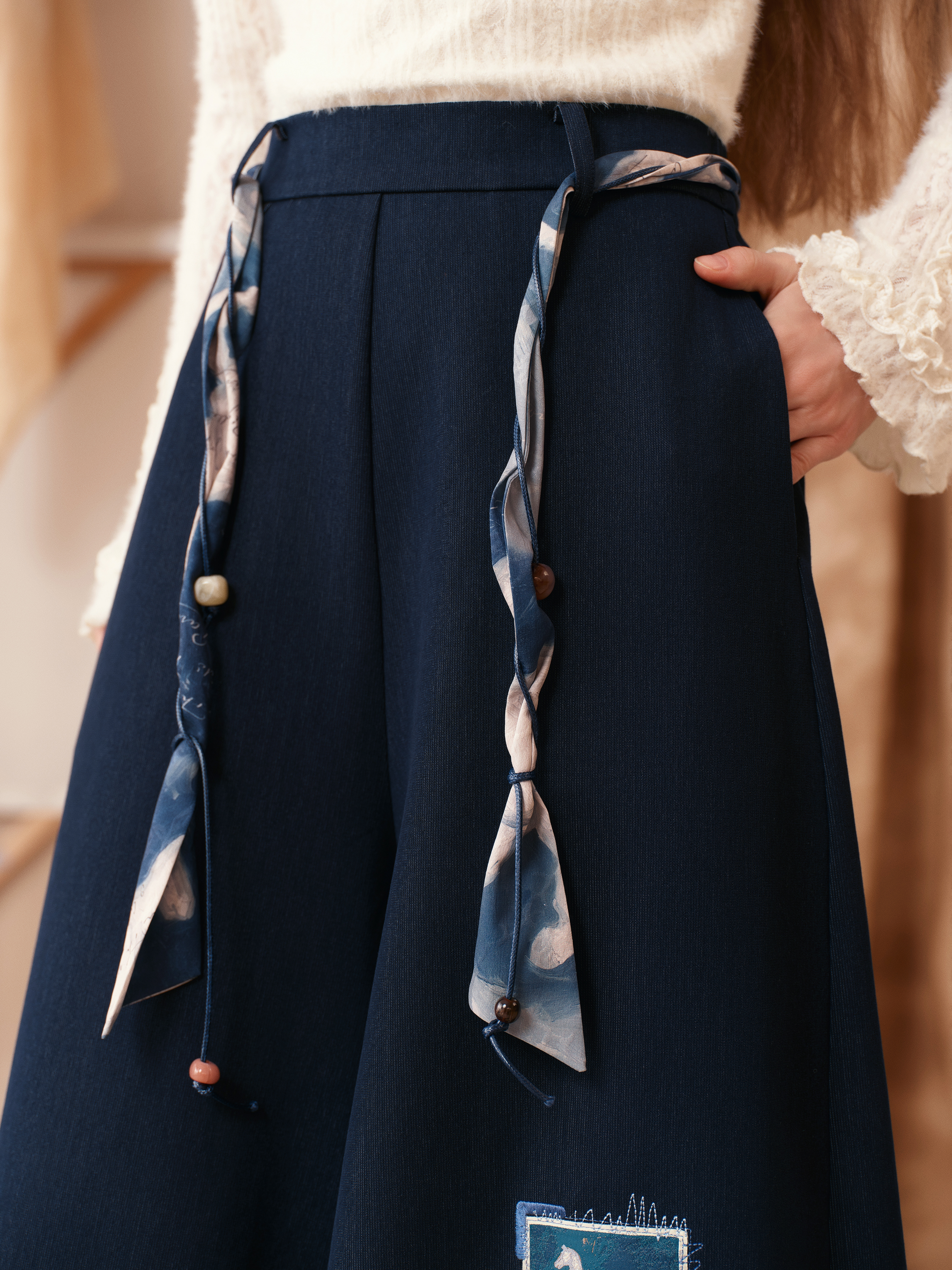 Printed Tie-Waist Wide-Leg Pants