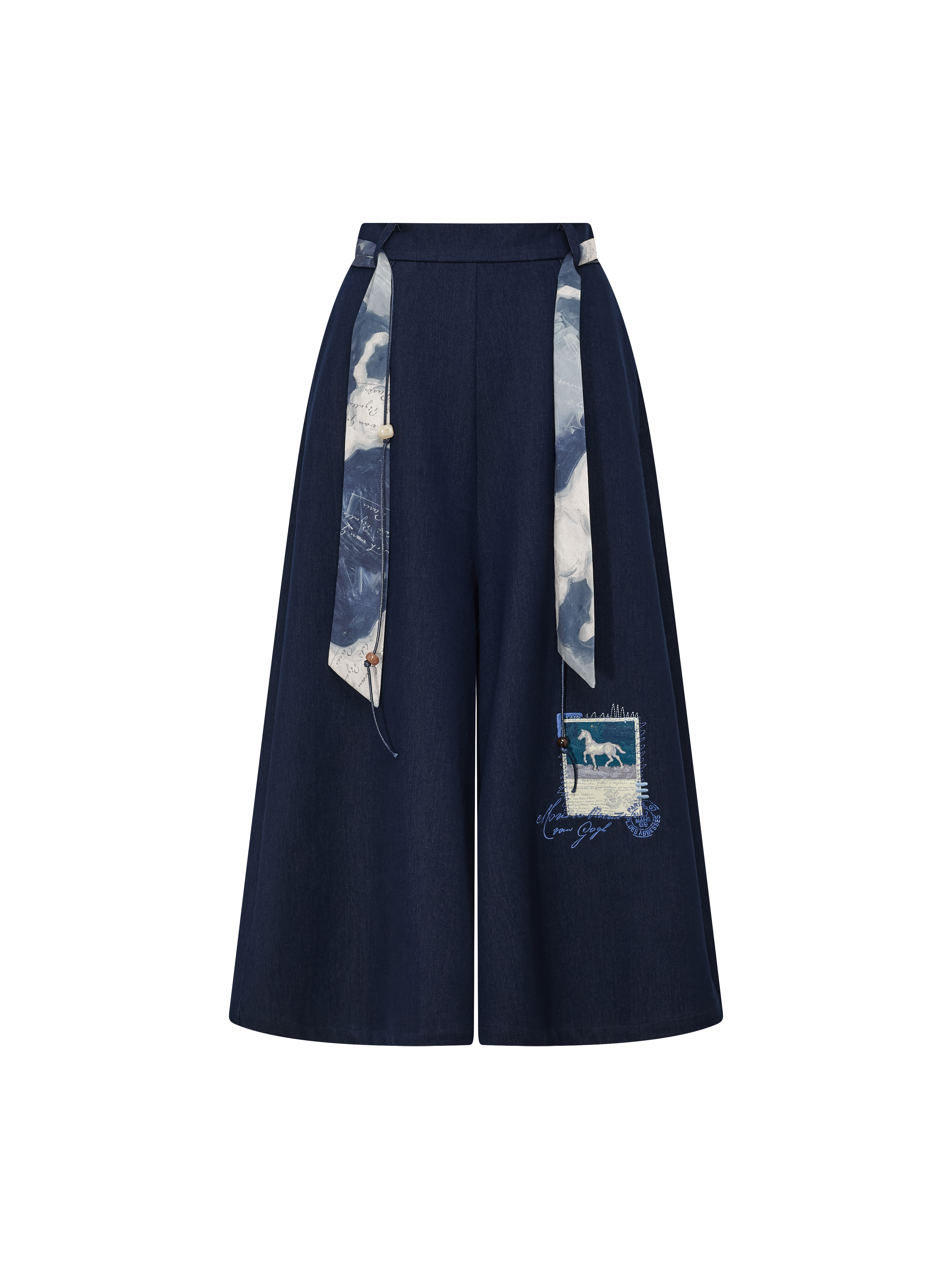 Printed Tie-Waist Wide-Leg Pants