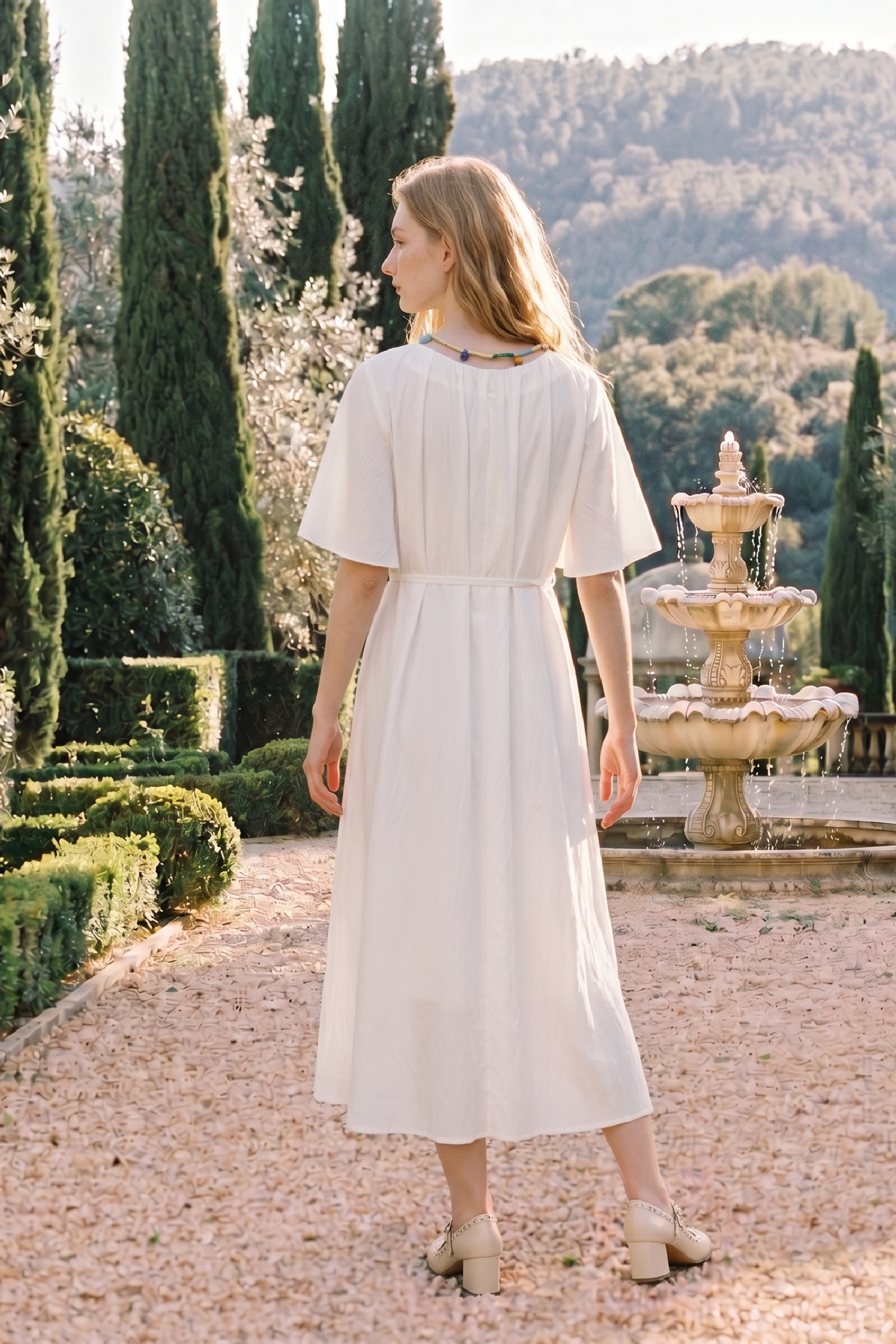 Puff Sleeve Waist Cinched Midi Dress