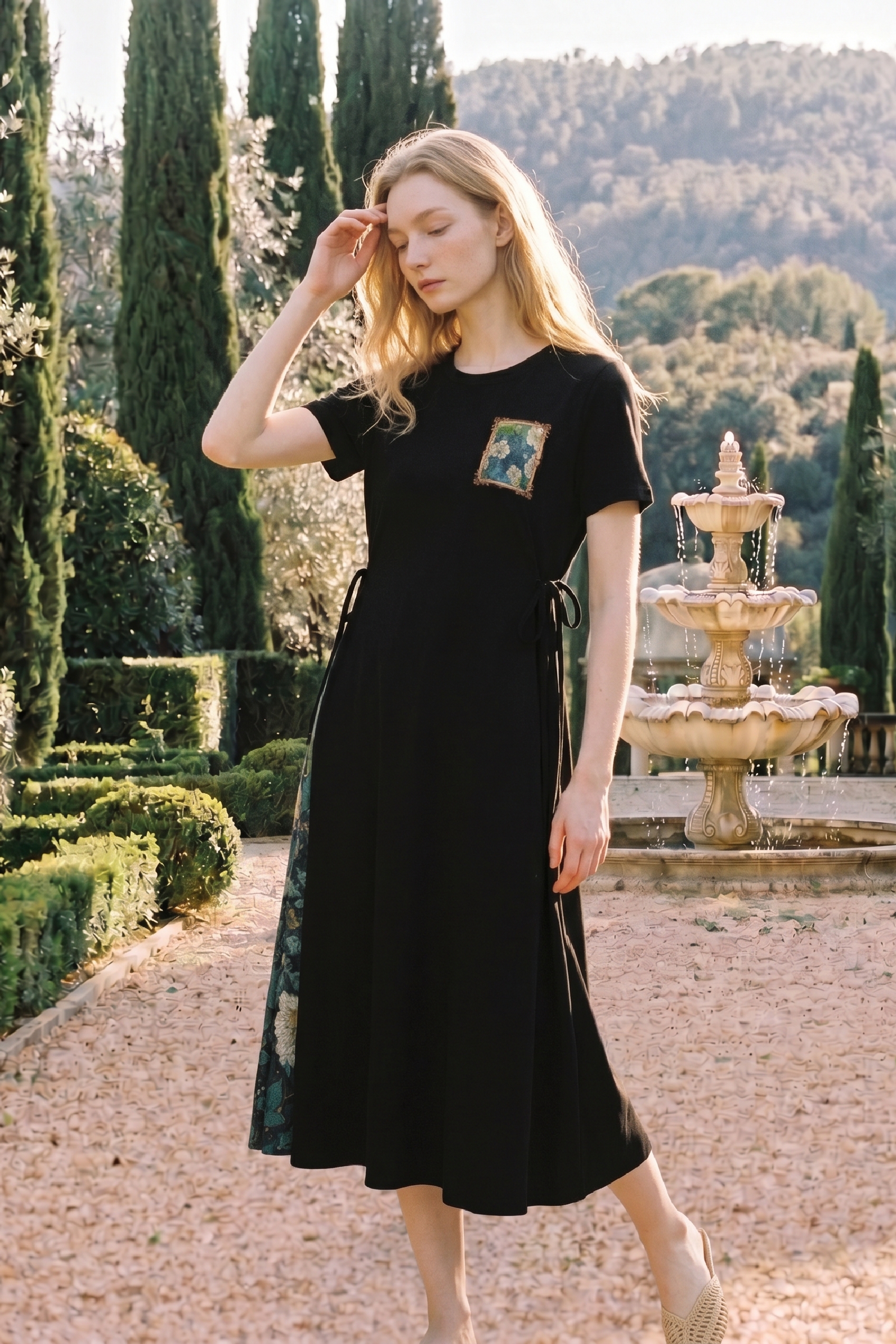 Printed Short Sleeve Maxi Dress