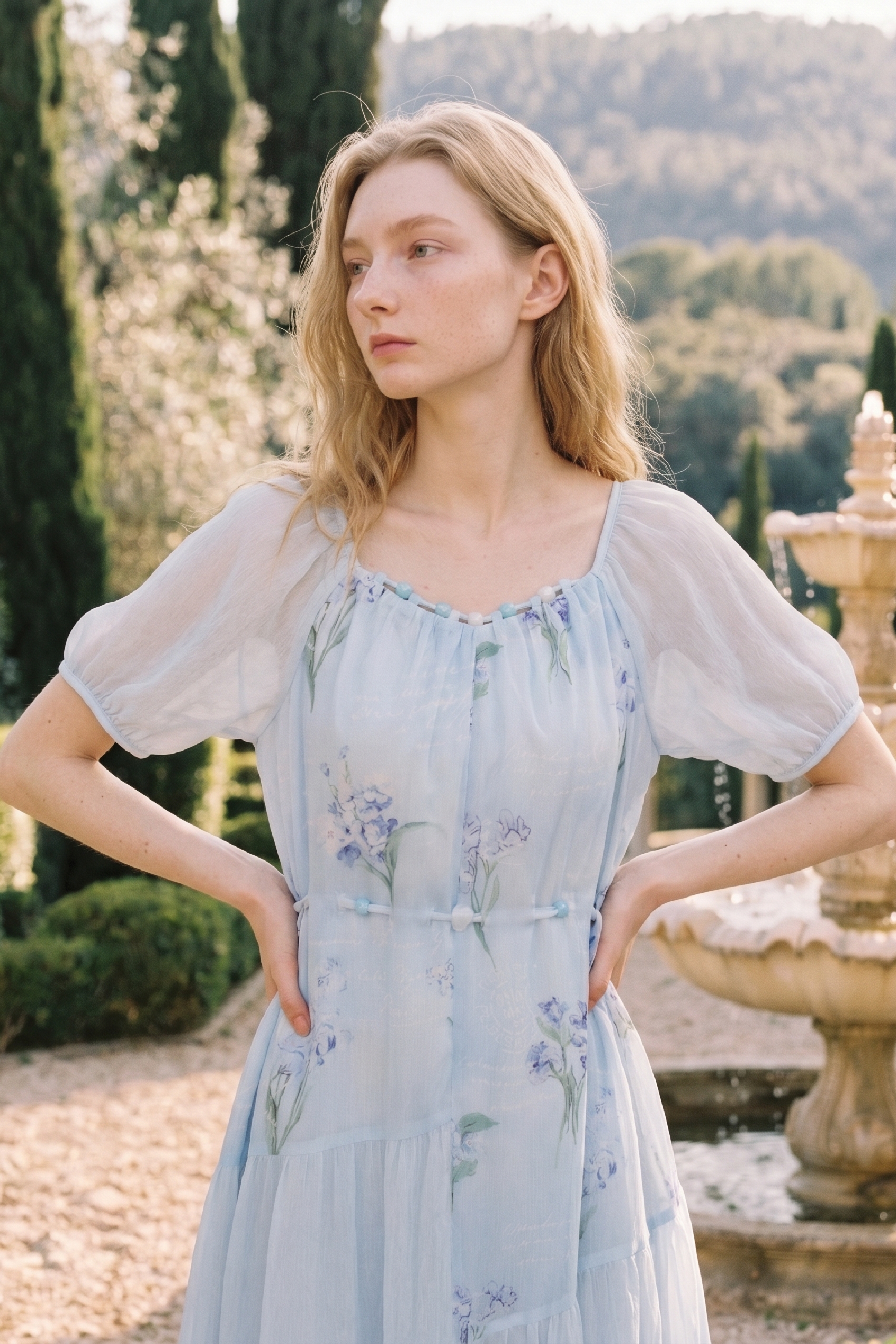 Ruffle Waist Tie Long Dress