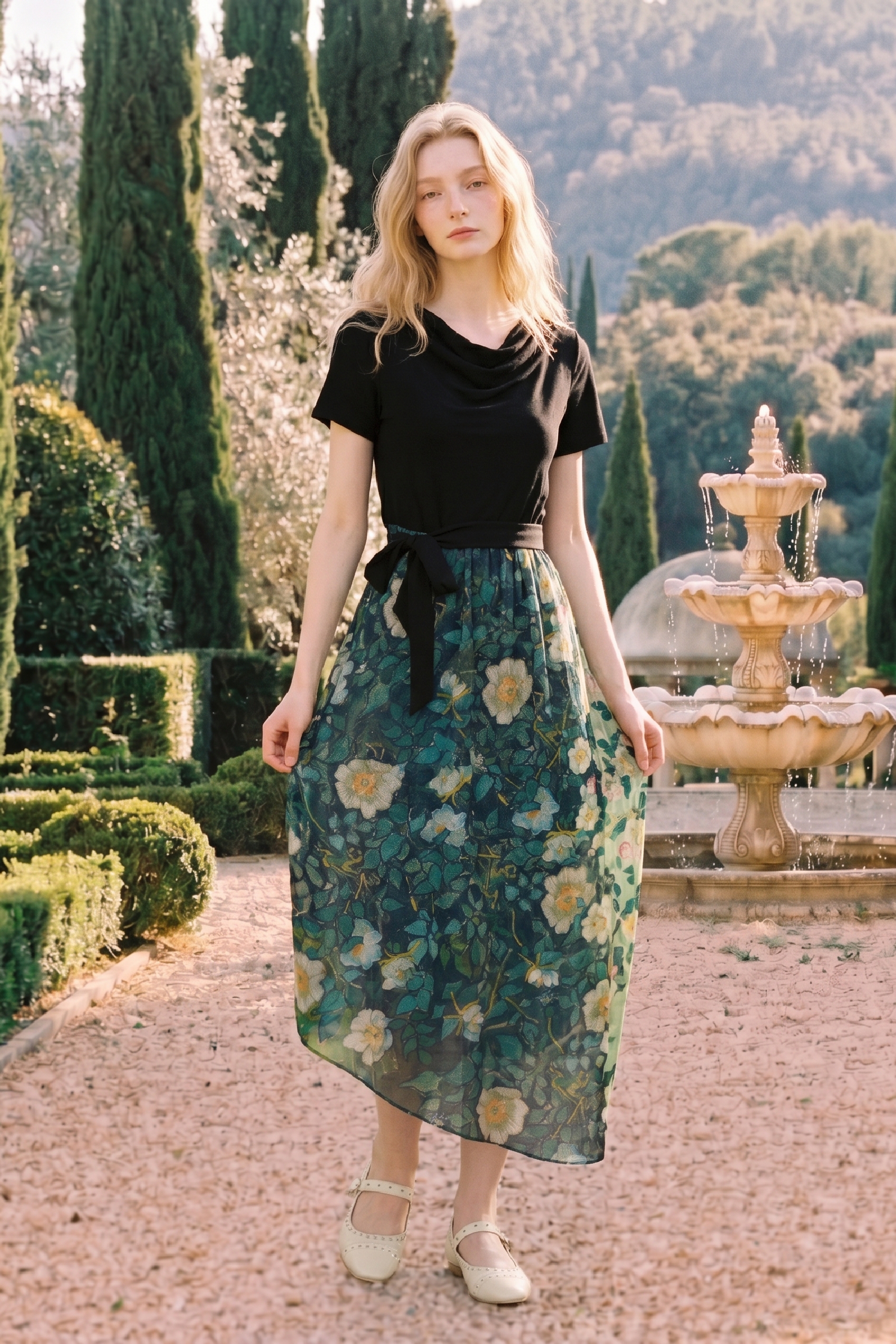 Gradient Floral Print Long Dress