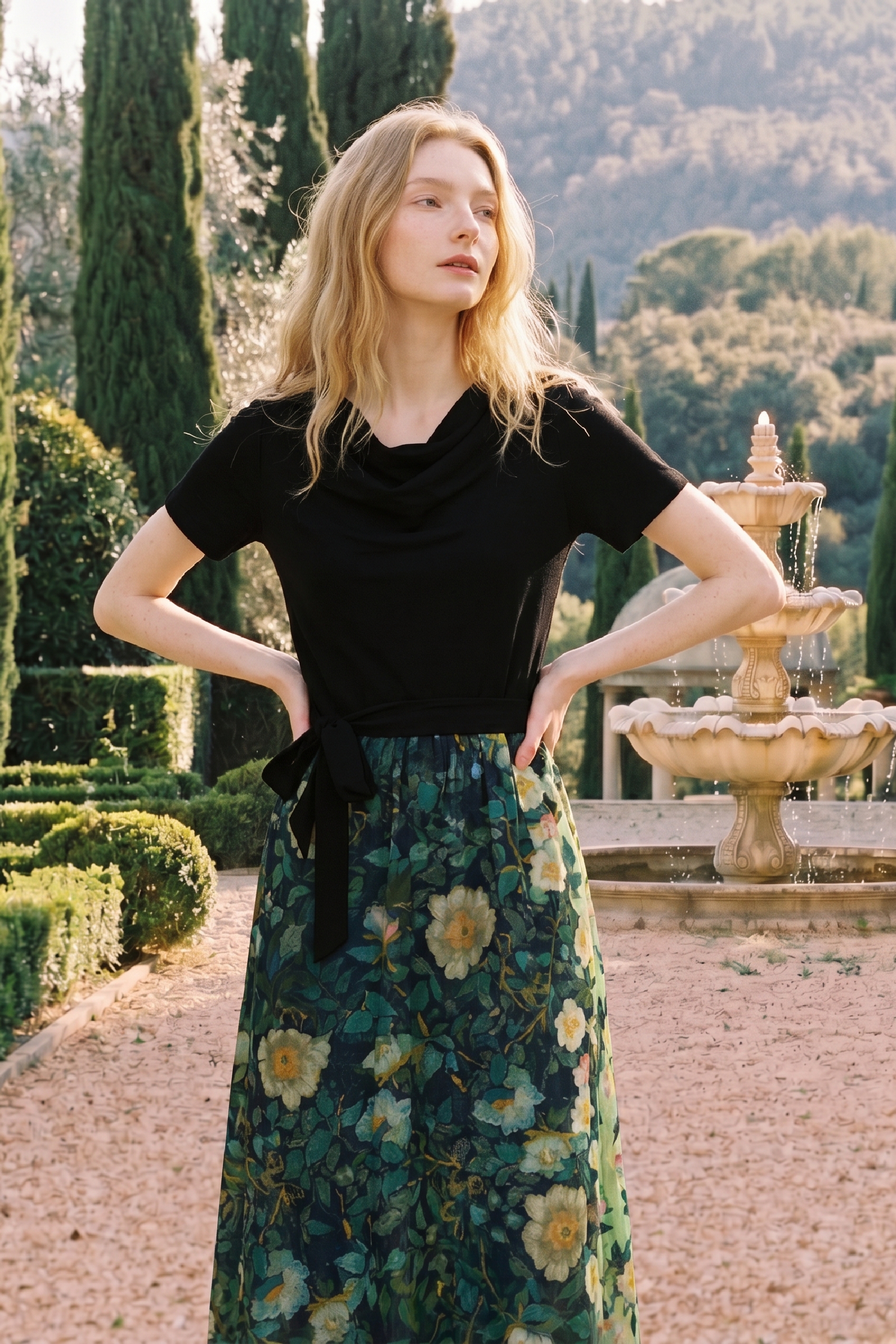 Gradient Floral Print Long Dress