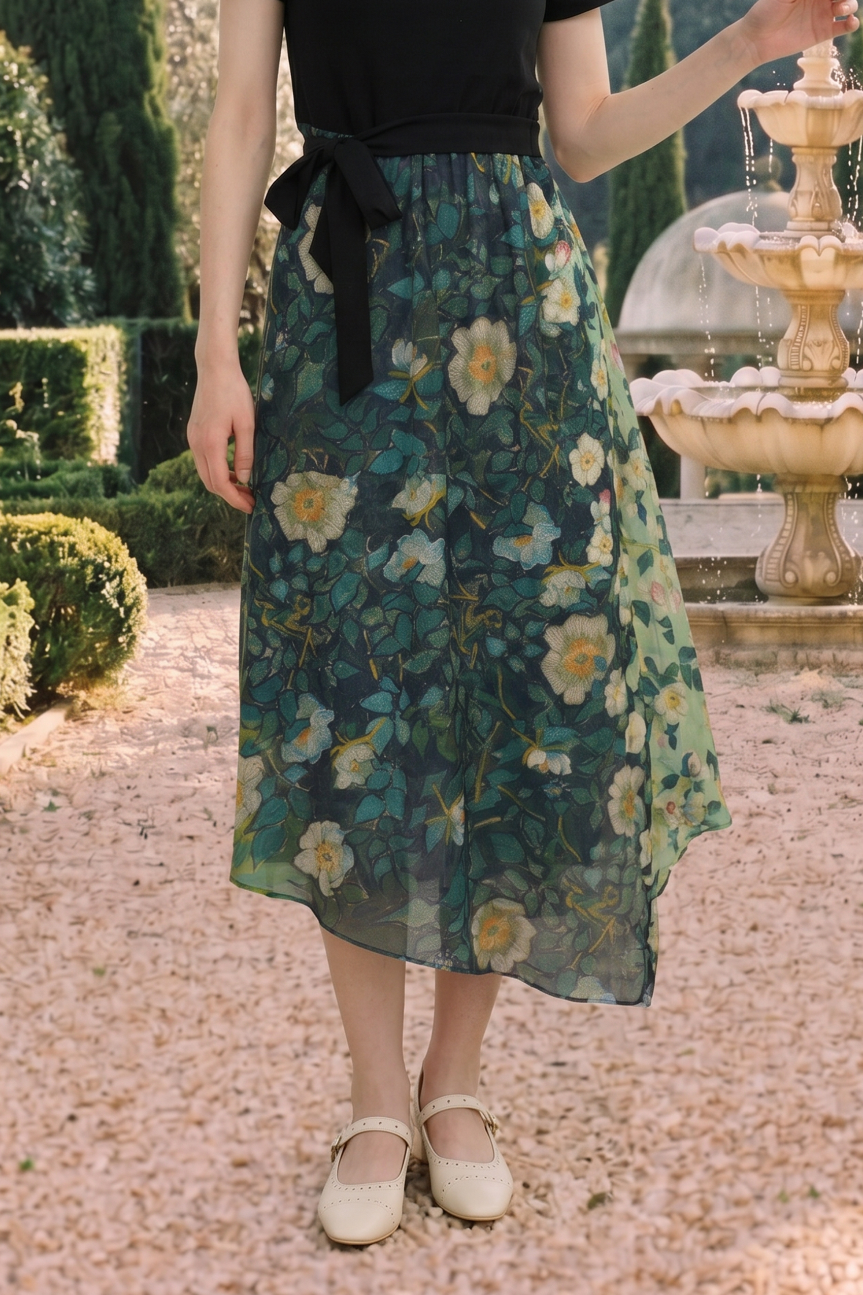 Gradient Floral Print Long Dress