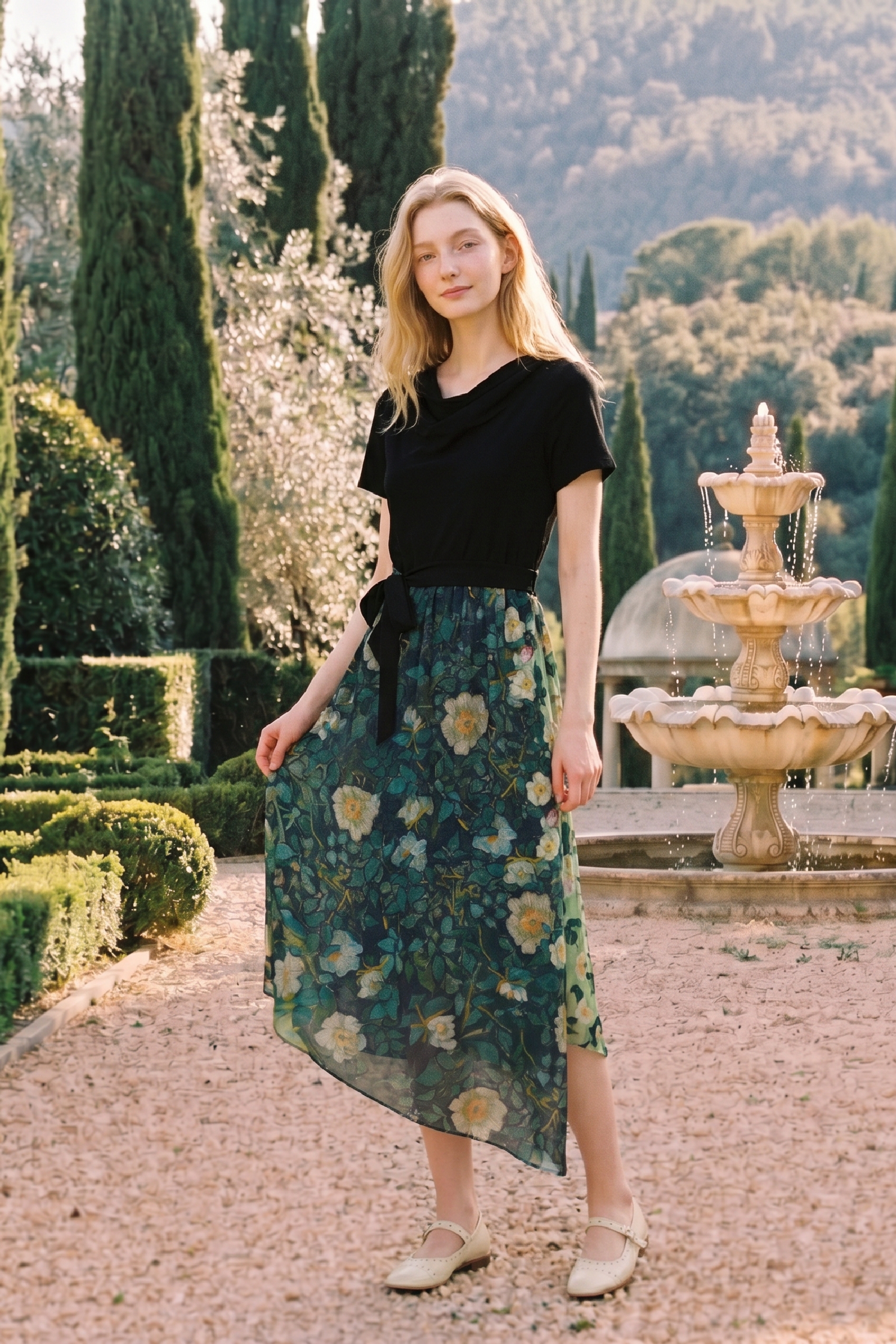 Gradient Floral Print Long Dress