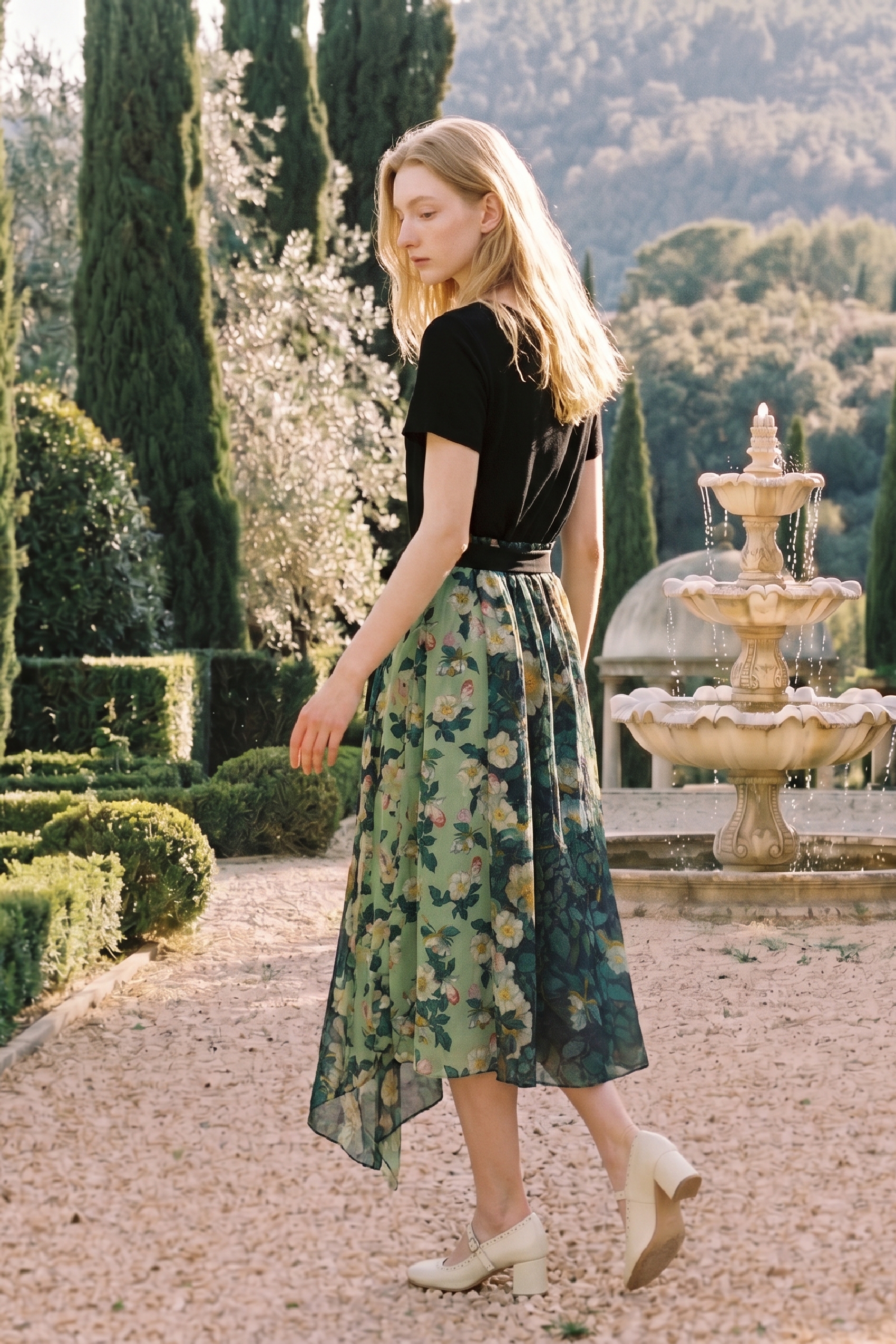 Gradient Floral Print Long Dress