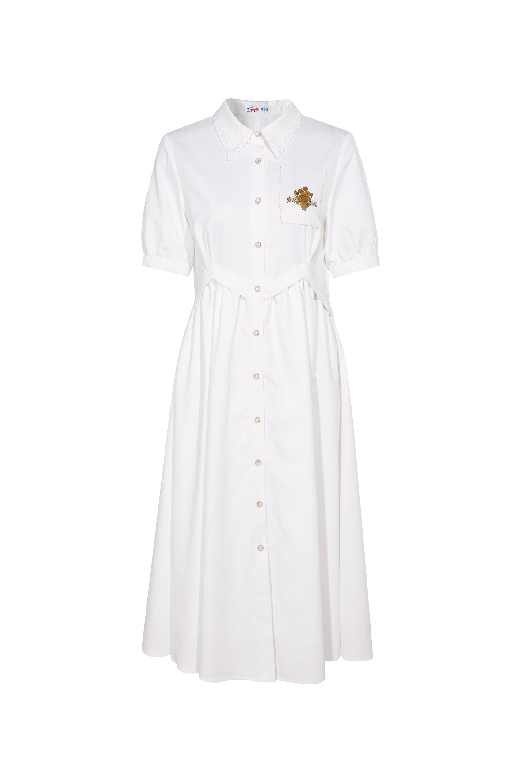 Lapel Collar Waistband Midi Dress