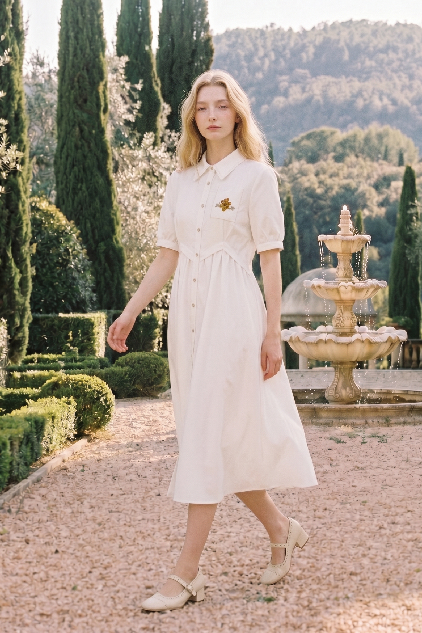 Lapel Collar Waistband Midi Dress