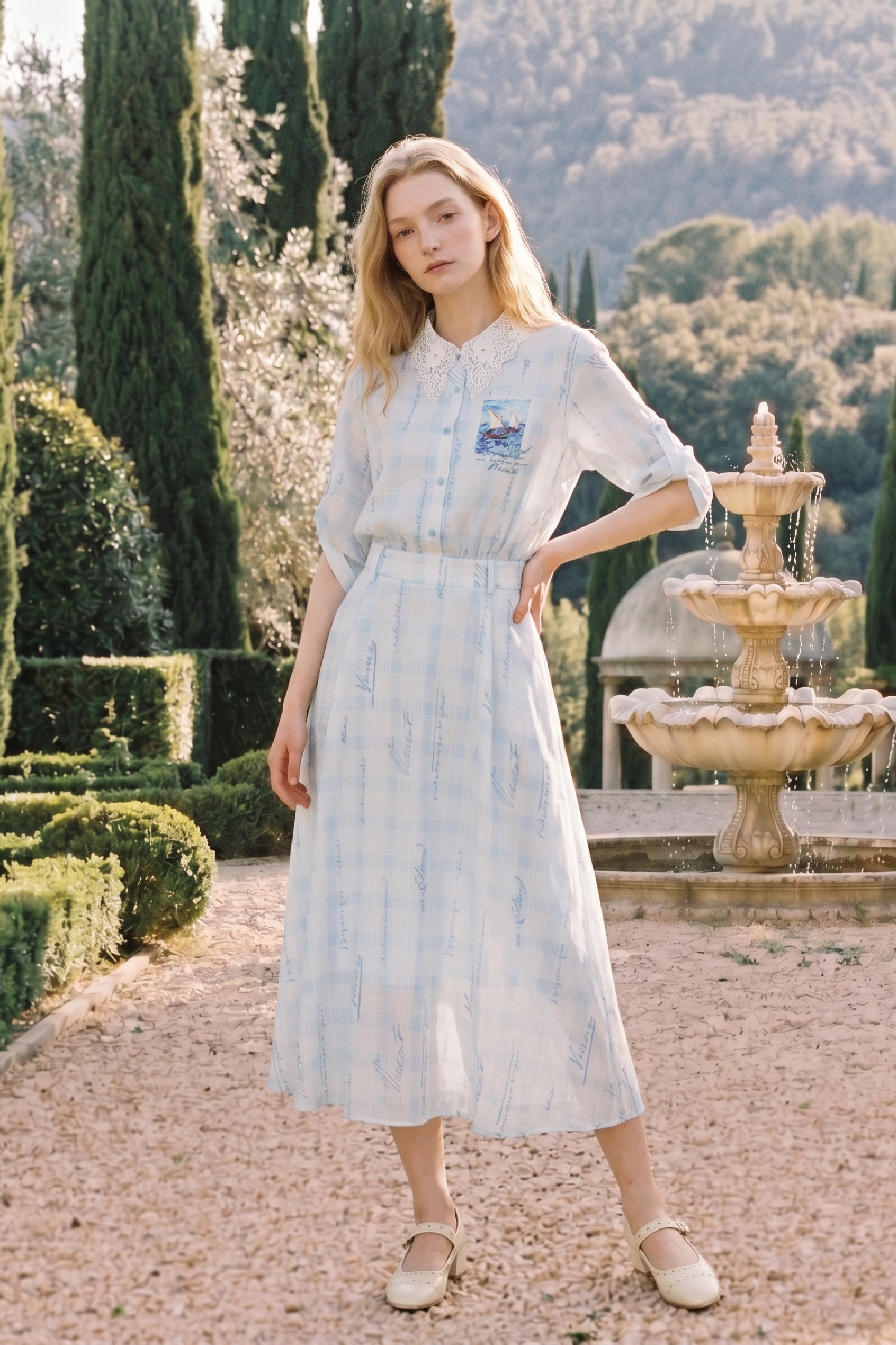 Puff Sleeve Fitted Waist Long Dress-LYONSENS