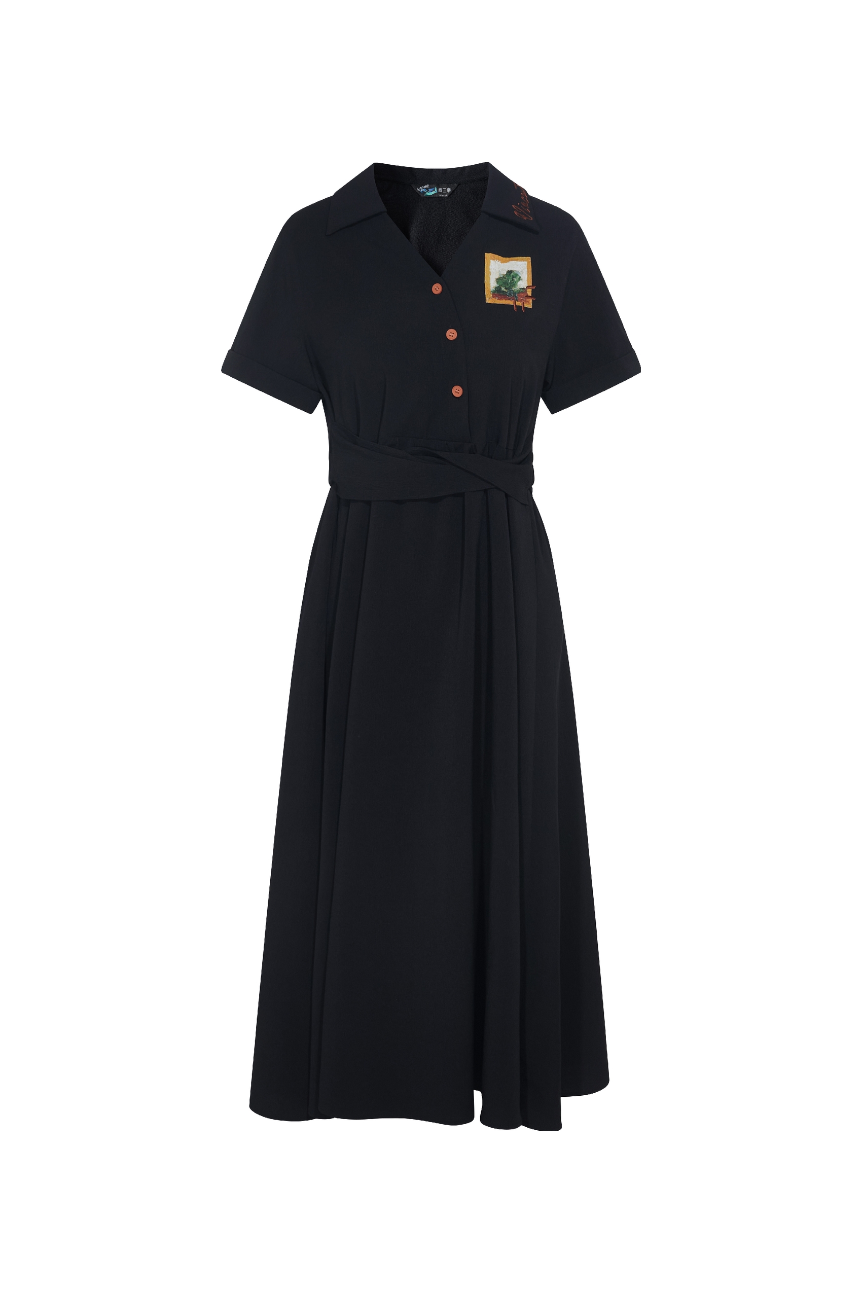 Lapel Collar Waist Cinched Dress-LYONSENS