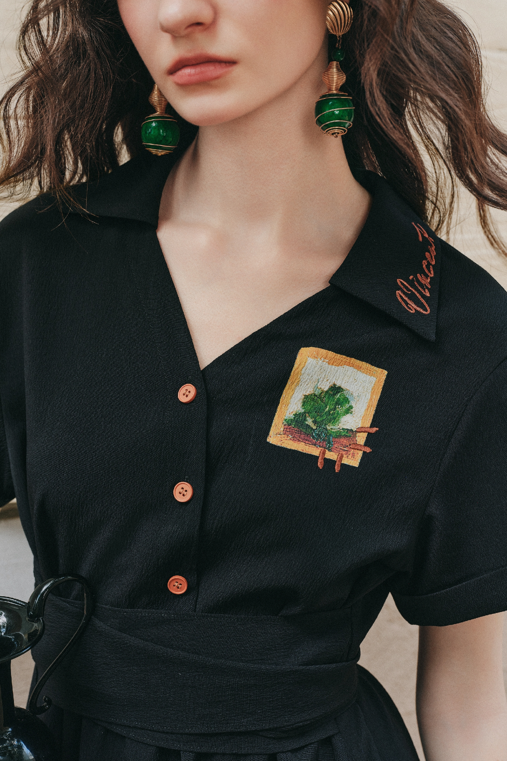 Lapel Collar Waist Cinched Dress-LYONSENS
