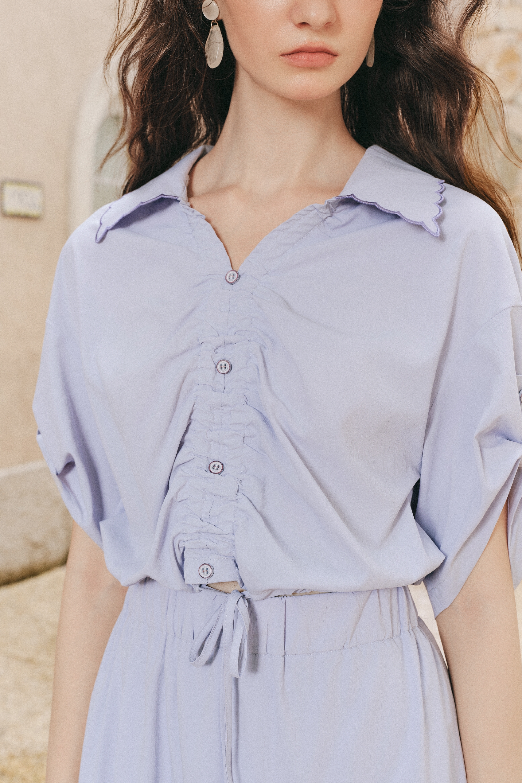 Waist Cinched Flowy Long Dress