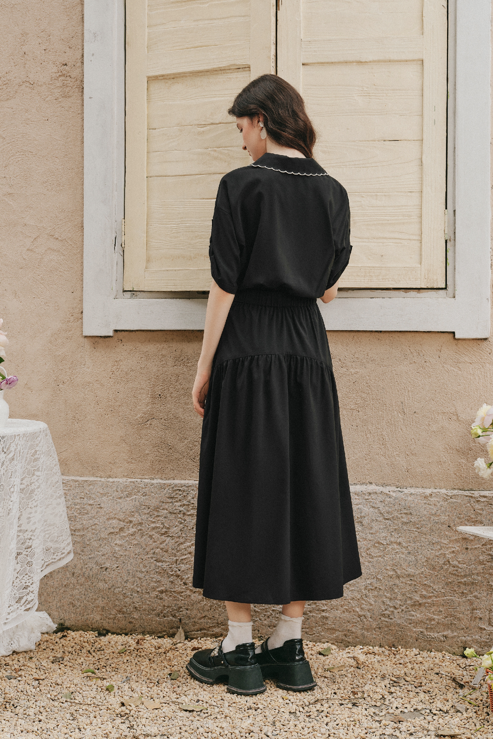 Waist Cinched Flowy Long Dress