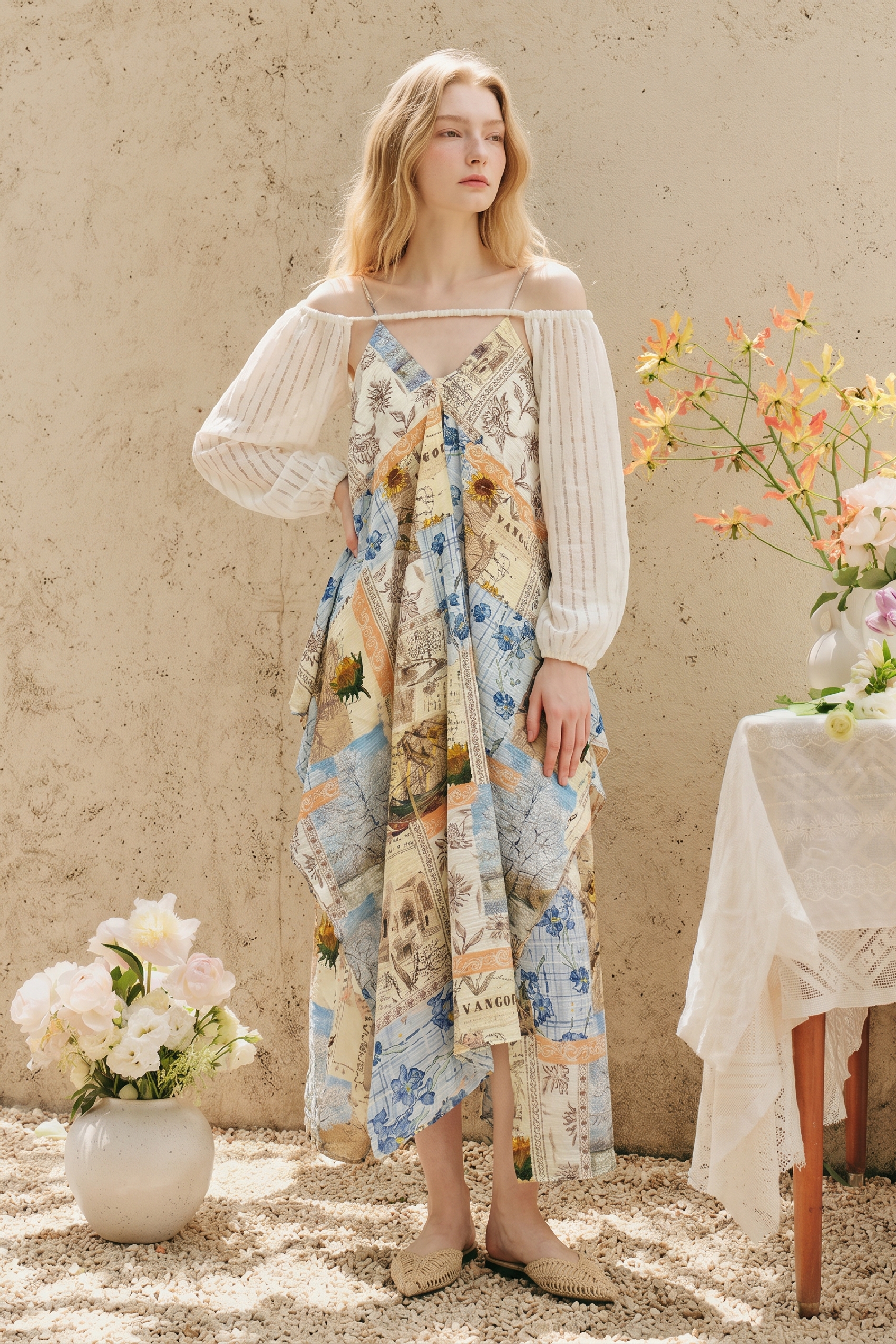 Printed Lapel Collar Midi Dress