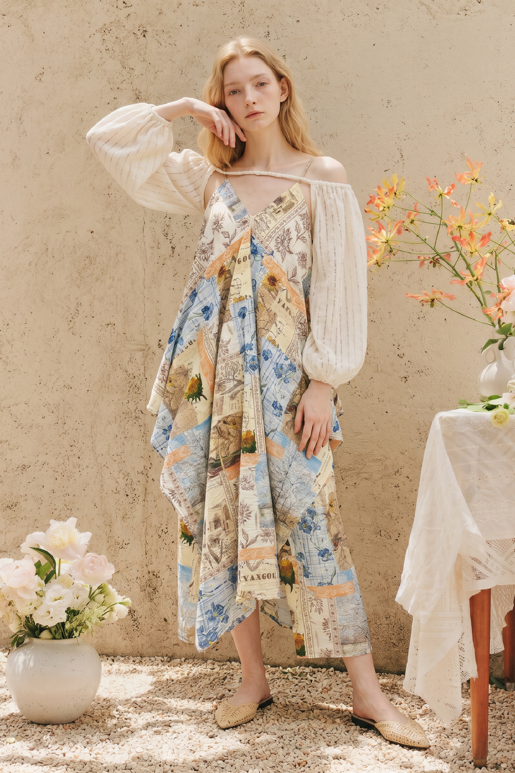 Printed Lapel Collar Midi Dress