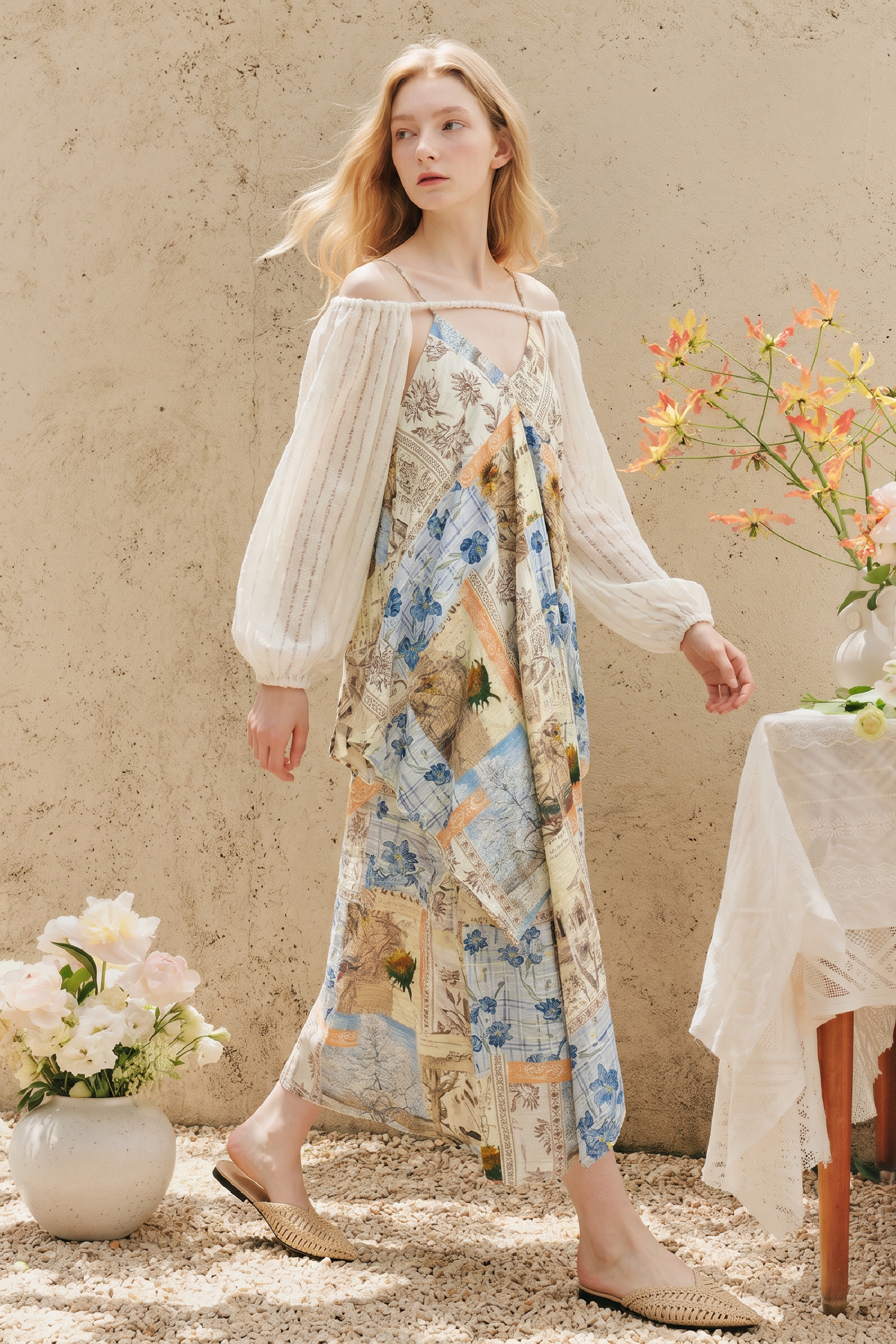 Printed Lapel Collar Midi Dress