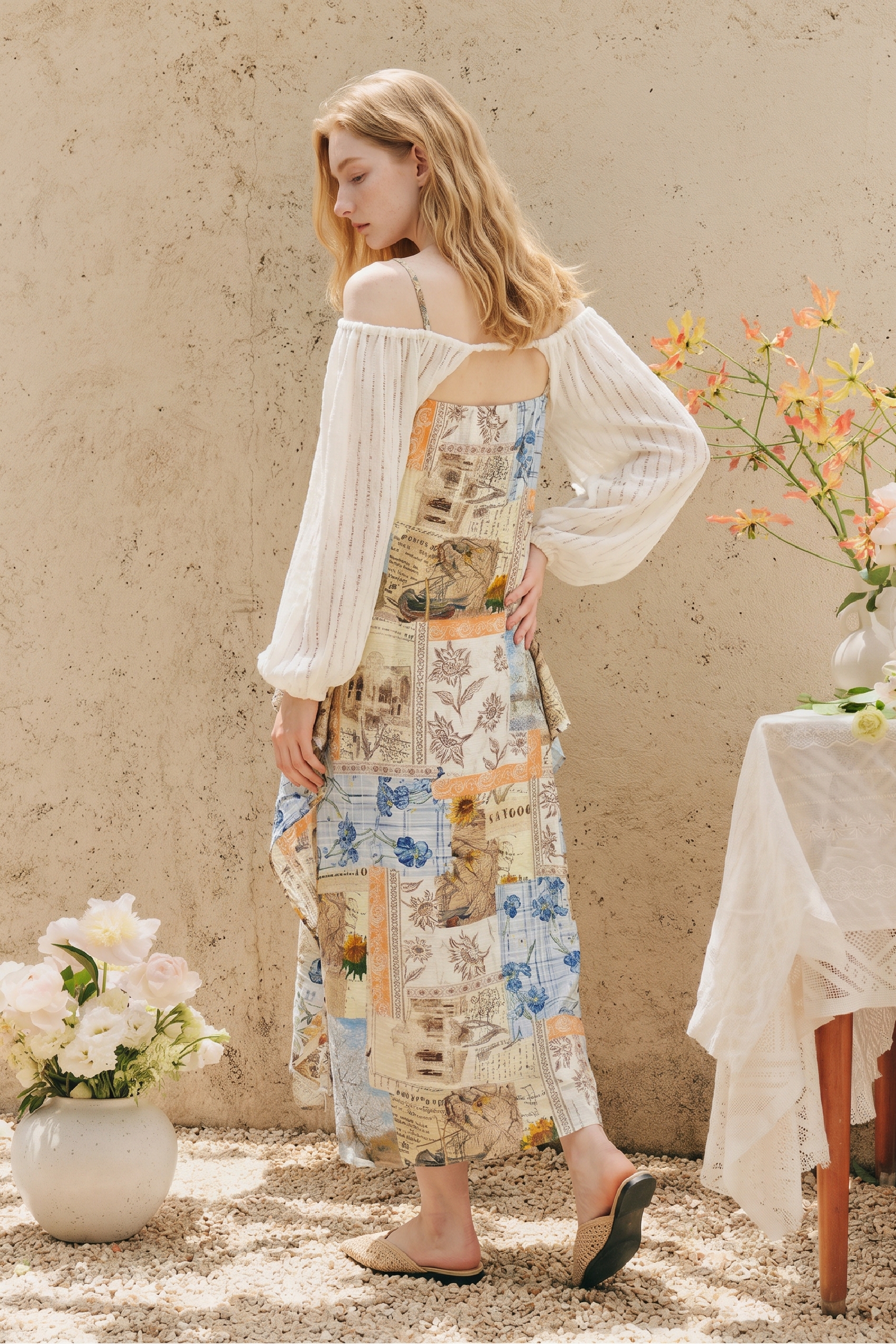 Printed Lapel Collar Midi Dress