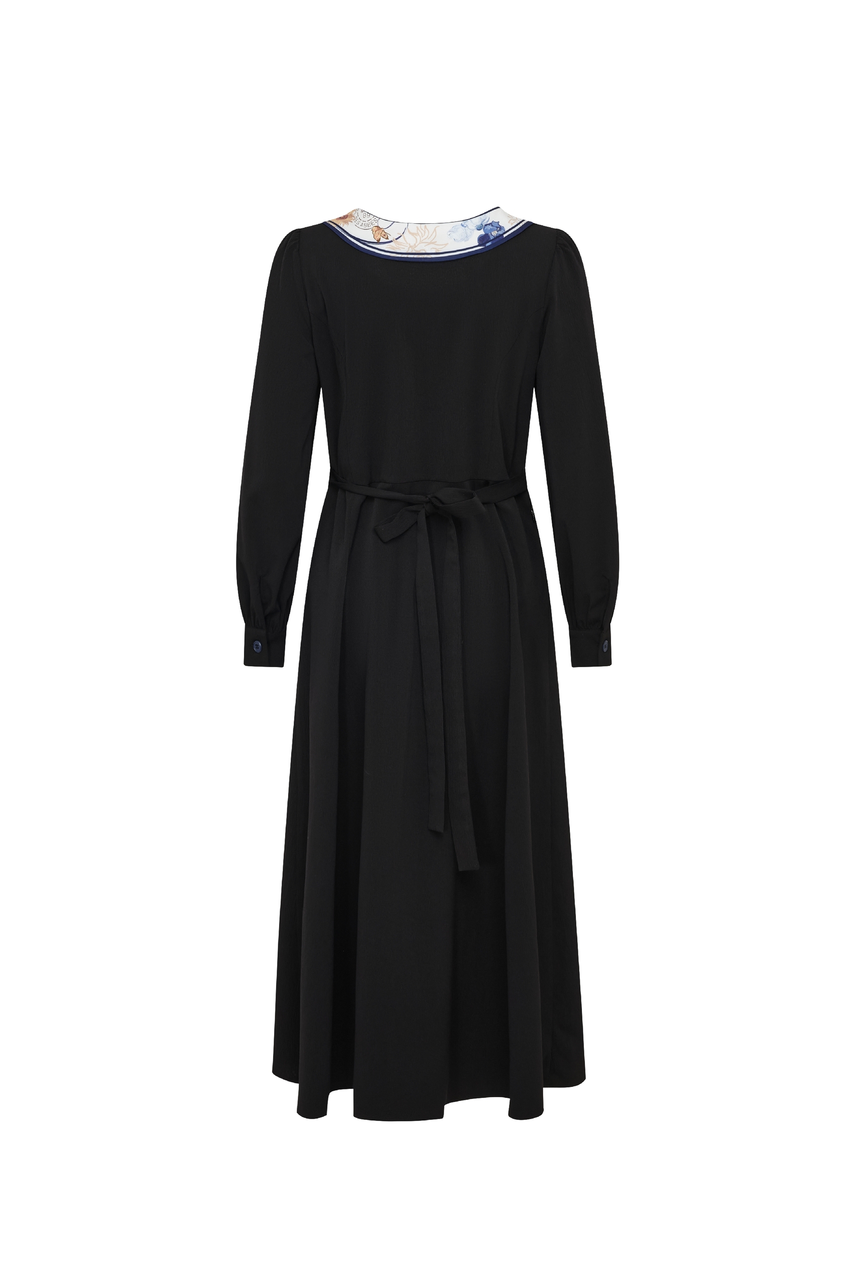 Scarf‑collar Black Long‑sleeve Dress-LYONSENS